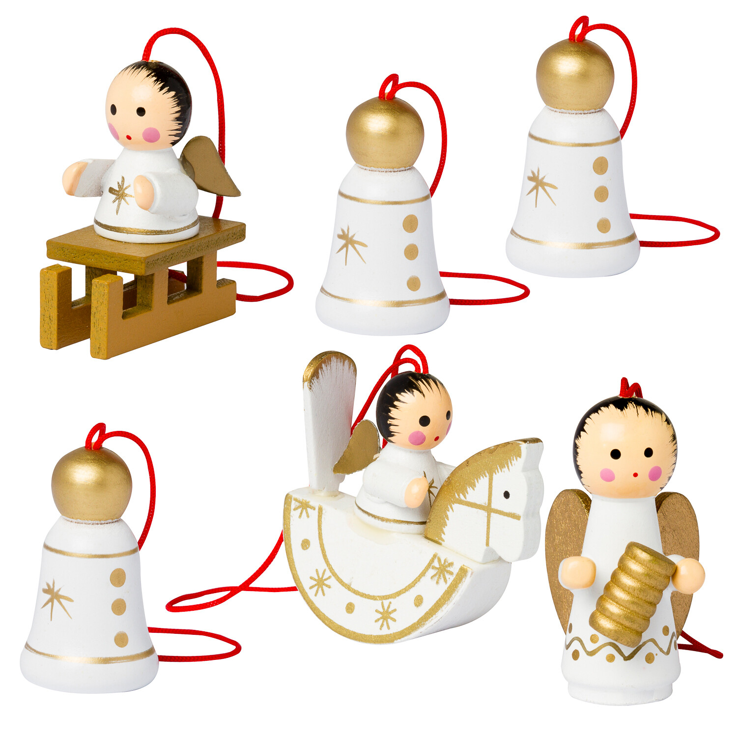 BRUBAKER 6 Handpainted Wooden Christmas Tree Ornaments Decoration - 