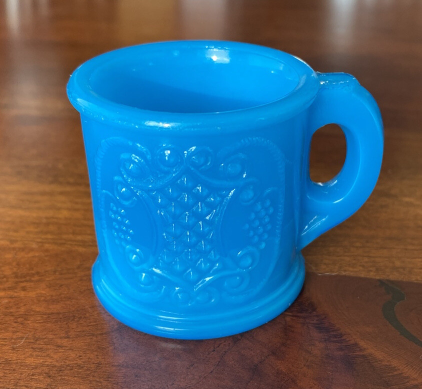 Antique Bryce Walker EAPG Opaque Blue - Swiss Pattern Child's Mug - 1880s Antique Bryce Walker EAPG Opaque Blue - Swiss Pattern Child's Mug - 1880s