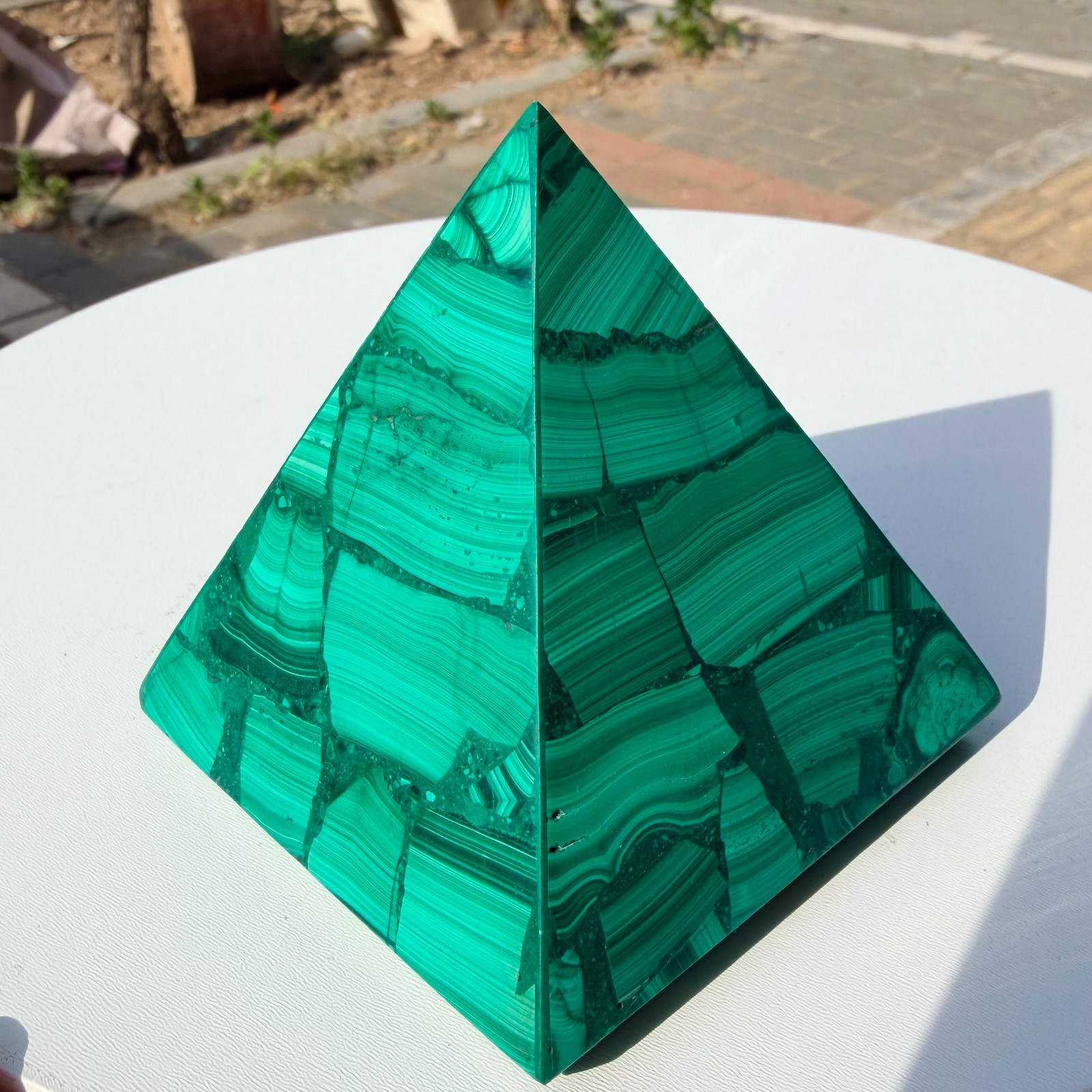 411G Natural Malachite Pyramid Stone Crystal Tower Gemstone Pyramid Healing
