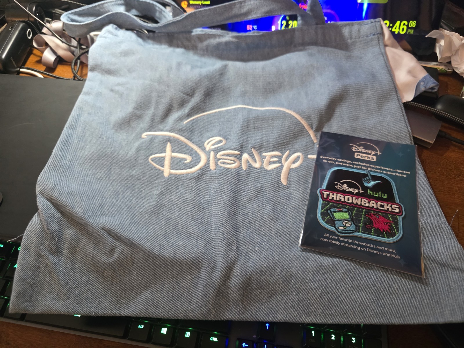 2026 D23 Disney+ Exclusive Perks Throwback Disney+ Hulu Bag & Patch