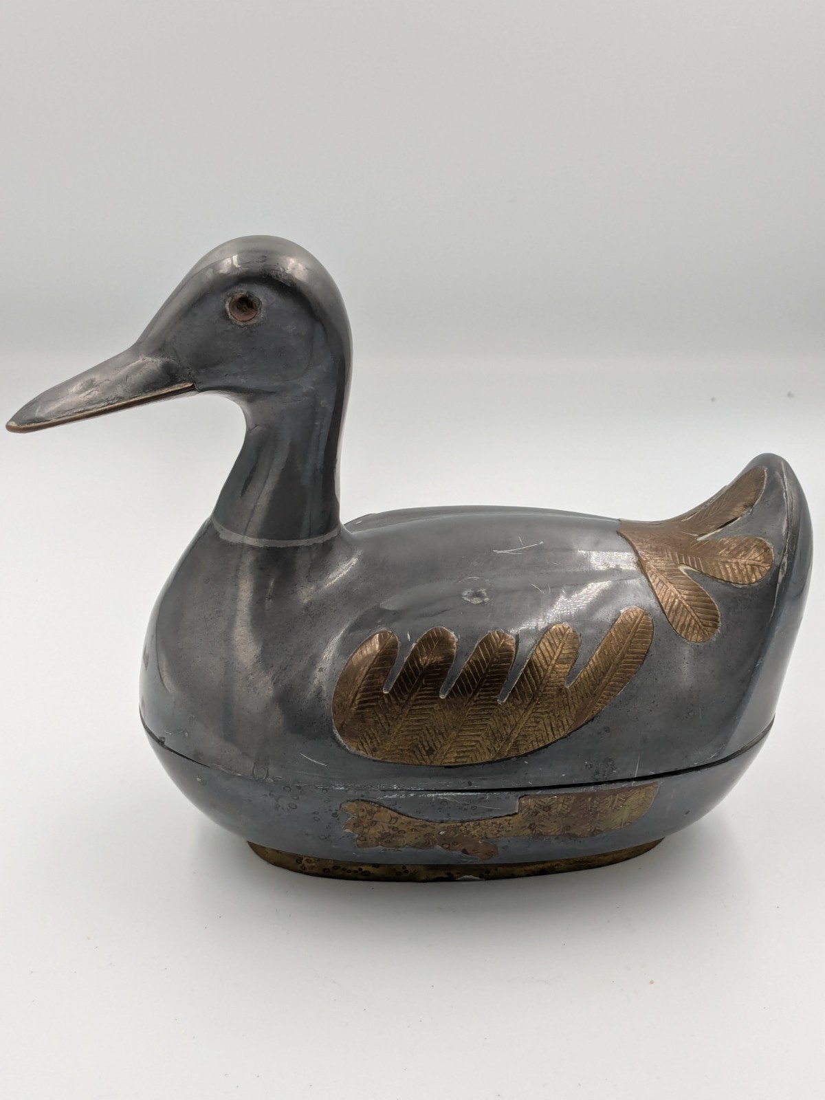 1970's Vintage Figure Statue Duck Trinket Box Casket Pewter Brass Hong Kong Nice 1970's Vintage Figure Statue Duck Trinket Box Casket Pewter Brass Hong Kong Nice
