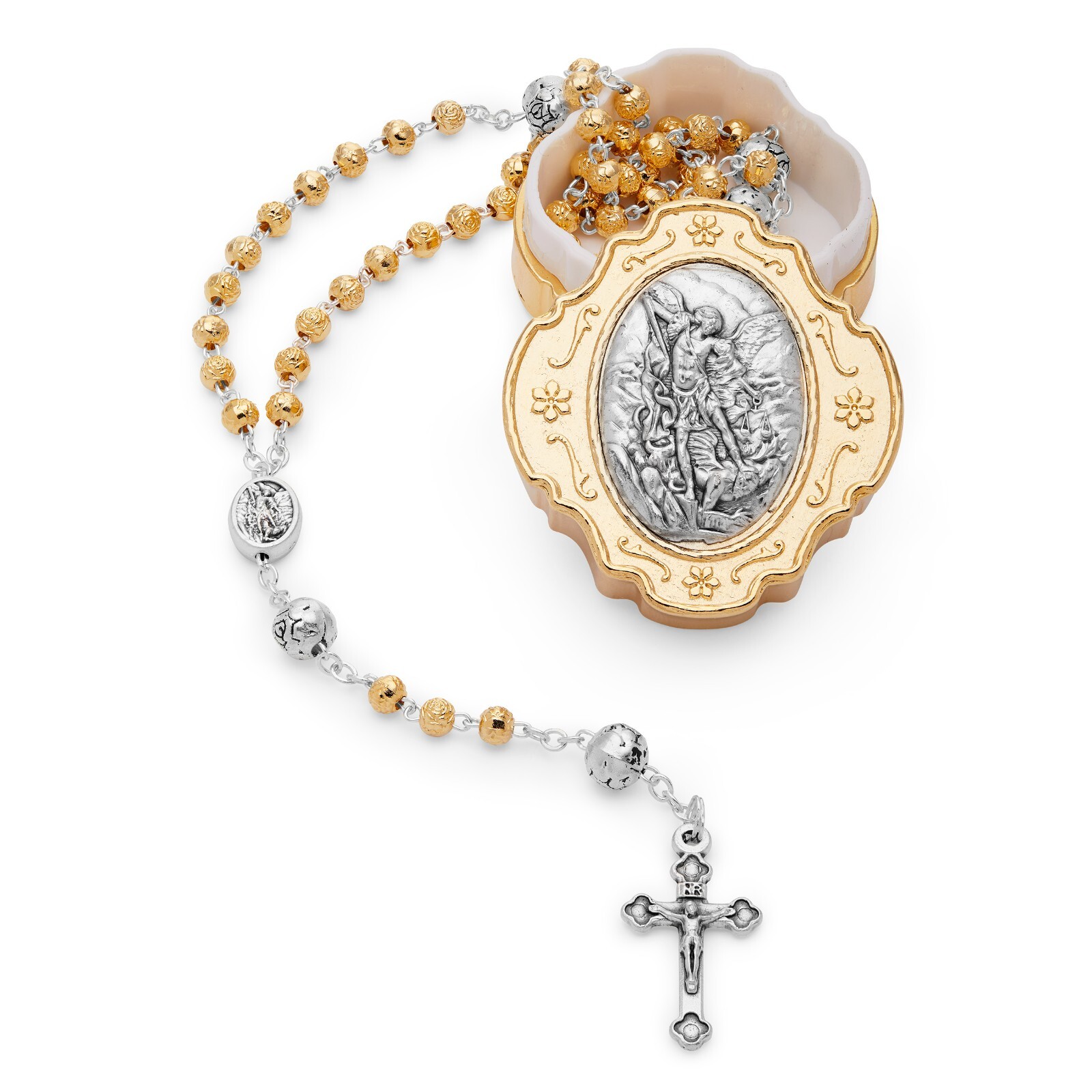 St Saint Michael Rosary Beads Catholic Medal Cross from Vatican with Case St Saint Michael Rosary Beads Catholic Medal Cross from Vatican with Case