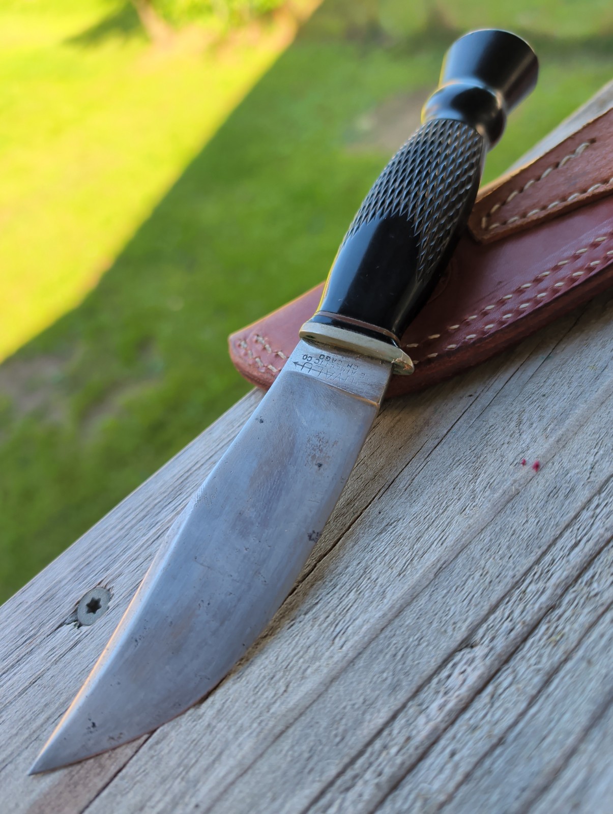 Antique 1920s Nuvalu US Athletic Co Chicago Thistle Handle Trailing Point Knife Antique 1920s Nuvalu US Athletic Co Chicago Thistle Handle Trailing Point Knife