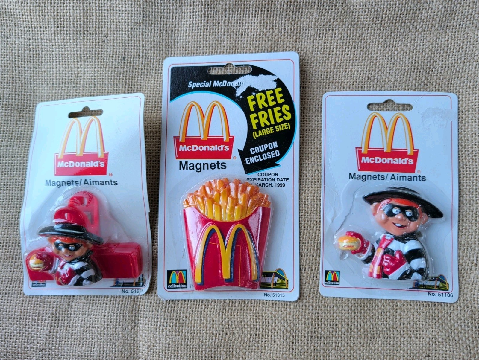 3 Vintage McDonald's Refrigerator Magnets Hamburglar Fries Clip NIP 1999 