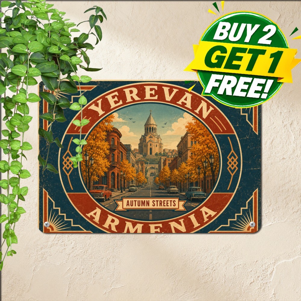 Historic Urban Streetscape Artwork Sign Vintage Scenic European Metal Plaque Historic Urban Streetscape Artwork Sign Vintage Scenic European Metal Plaque