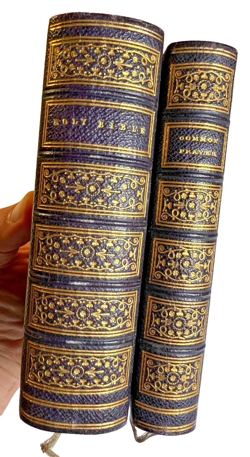 Antique 1841 Oxford Holy Bible & Common Prayer Gilt Ornate Leather Victorian Set Antique 1841 Oxford Holy Bible & Common Prayer Gilt Ornate Leather Victorian Set
