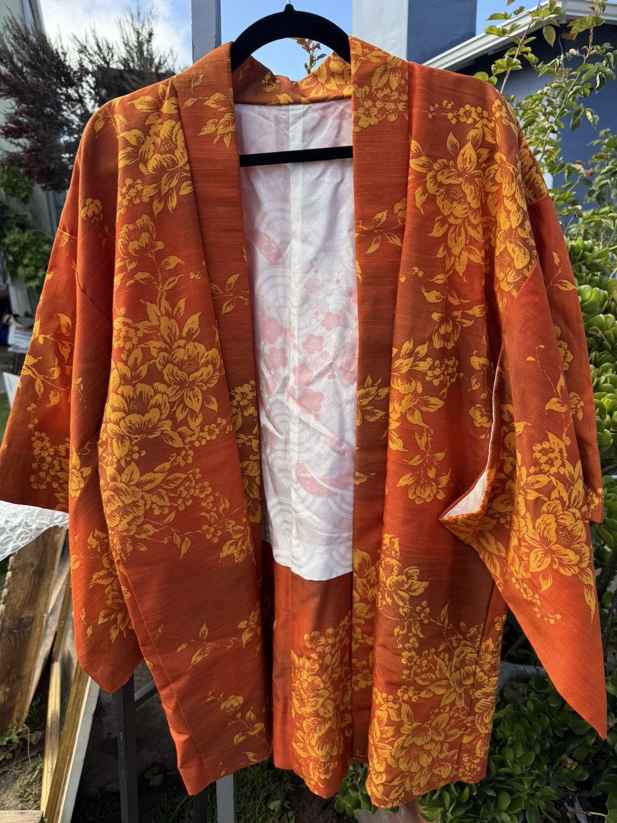 Vintage Japanese Haori Kimono Jacket Burnt Orange Floral Brocade Mid Century Vintage Japanese Haori Kimono Jacket Burnt Orange Floral Brocade Mid Century