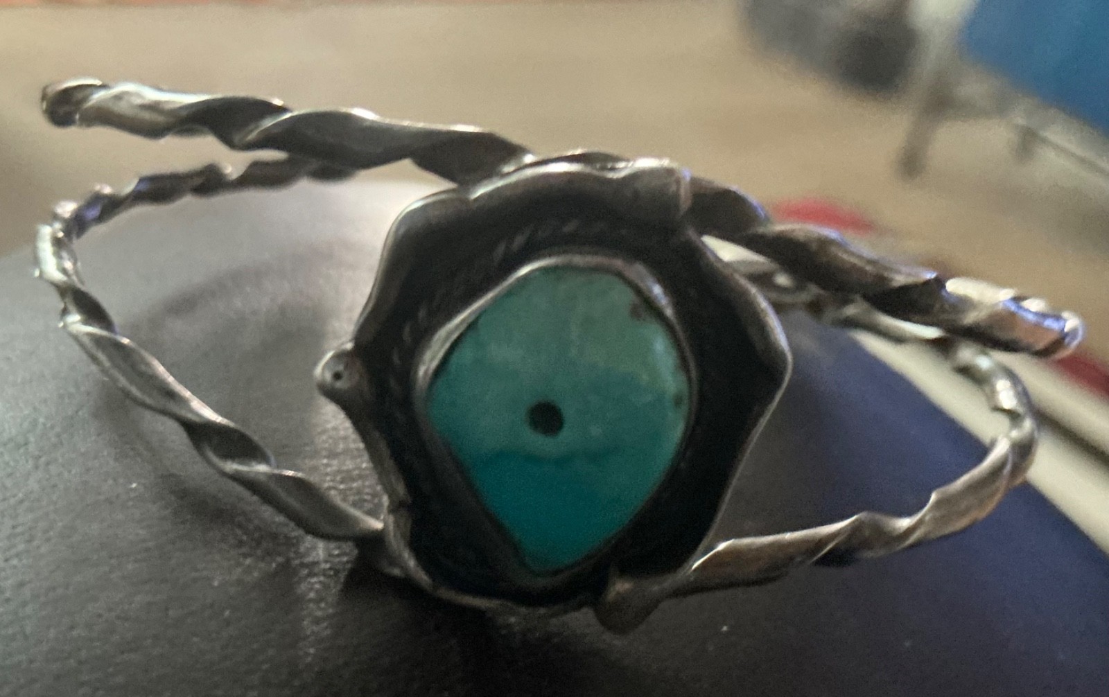 1930s Pump Drilled Repurposed Turquoise Cabachon Cuff 6 3/8" Total, adjustable. 1930s Pump Drilled Repurposed Turquoise Cabachon Cuff 6 3/8" Total, adjustable.