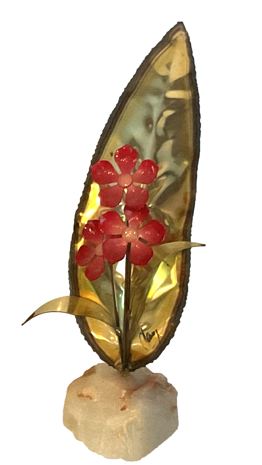 MCM VTG Mario Jason Signed 8” Flower Brass Metal Leaf Brutalist Sculpture MCM VTG Mario Jason Signed 8” Flower Brass Metal Leaf Brutalist Sculpture