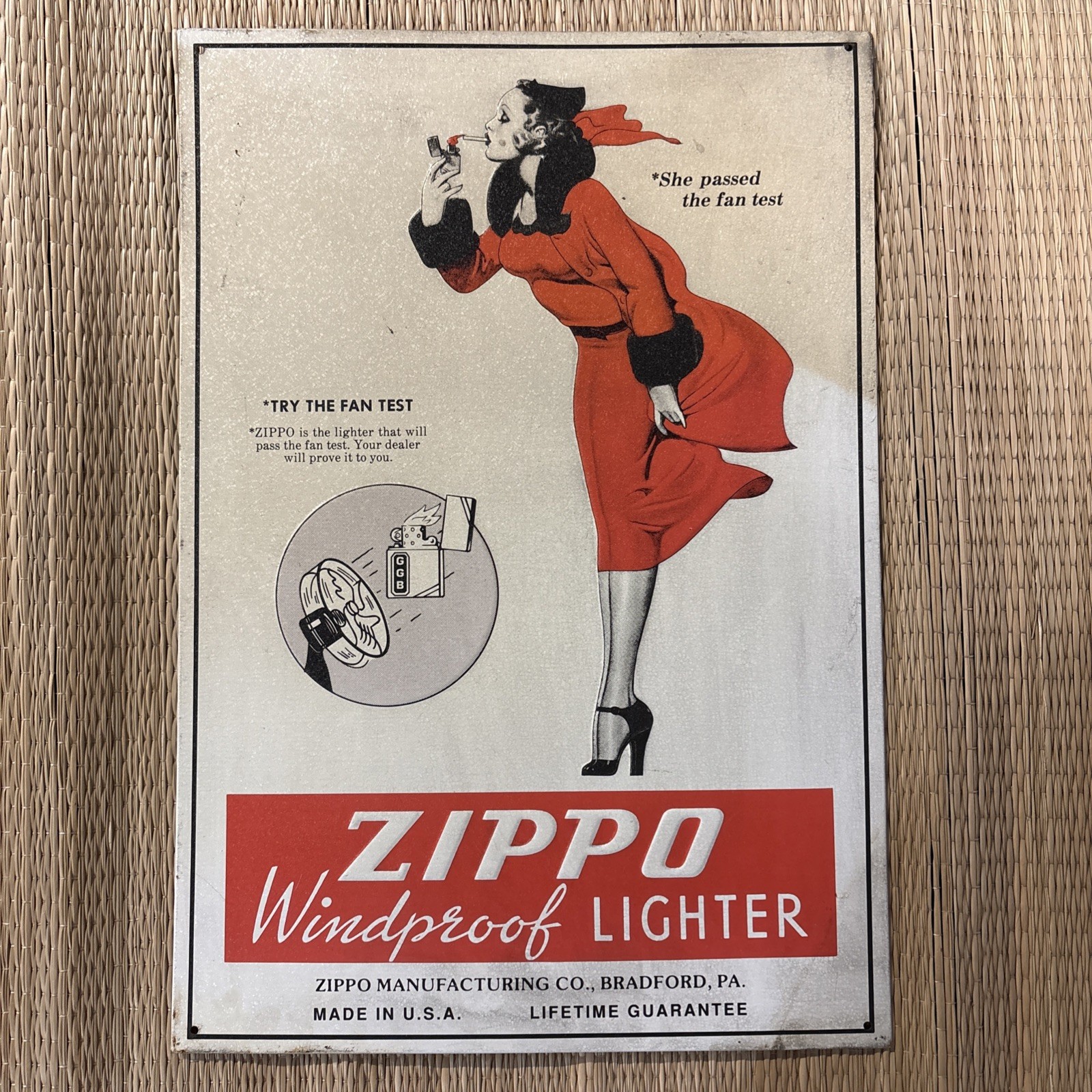 Vintage 1990's Zippo Lighter 16x11 Embossed Metal Advertising Sign Varga Girl Vintage 1990's Zippo Lighter 16x11 Embossed Metal Advertising Sign Varga Girl