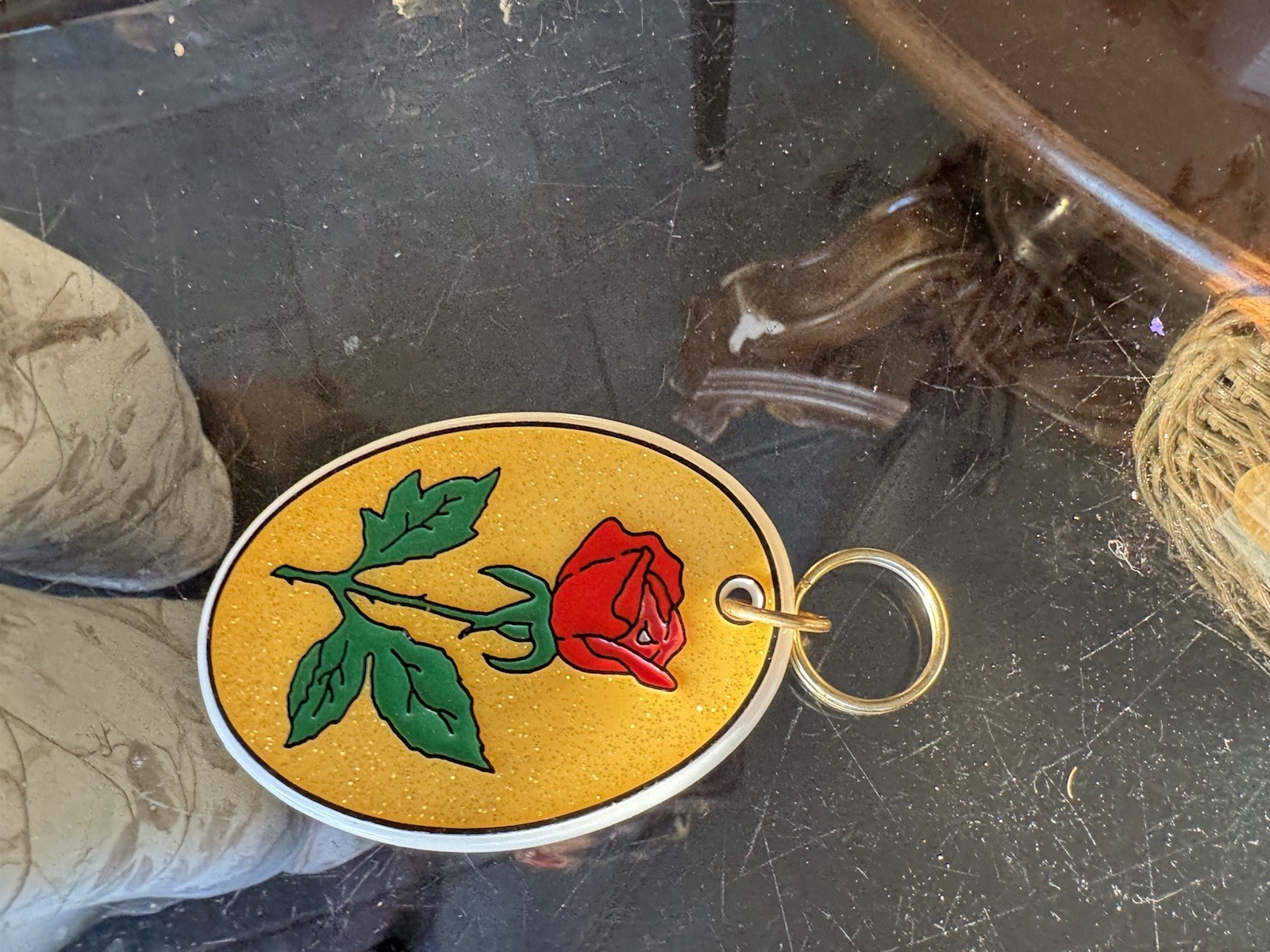 Vintage 1970s 1980s Oval Acrylic Name Keychain Debbie Red Rose Gold Glitter Vintage 1970s 1980s Oval Acrylic Name Keychain Debbie Red Rose Gold Glitter