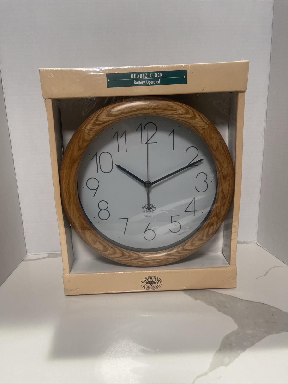 Vintage 1980s Baker Hart & Stuart Oak Wall Clock NOS Sealed Box Quartz MCM Vintage 1980s Baker Hart & Stuart Oak Wall Clock NOS Sealed Box Quartz MCM