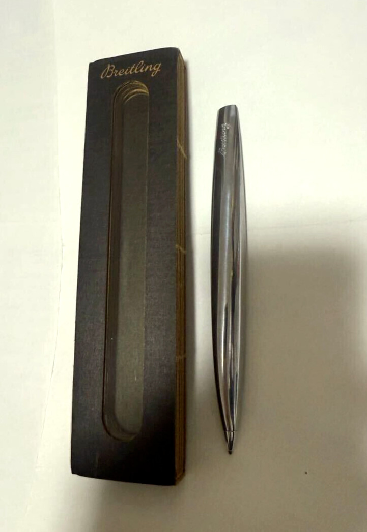 [N-MINT] BREITLING Watch Novelty Silver Aluminum Twisted Ballpoint Pen wz/Box