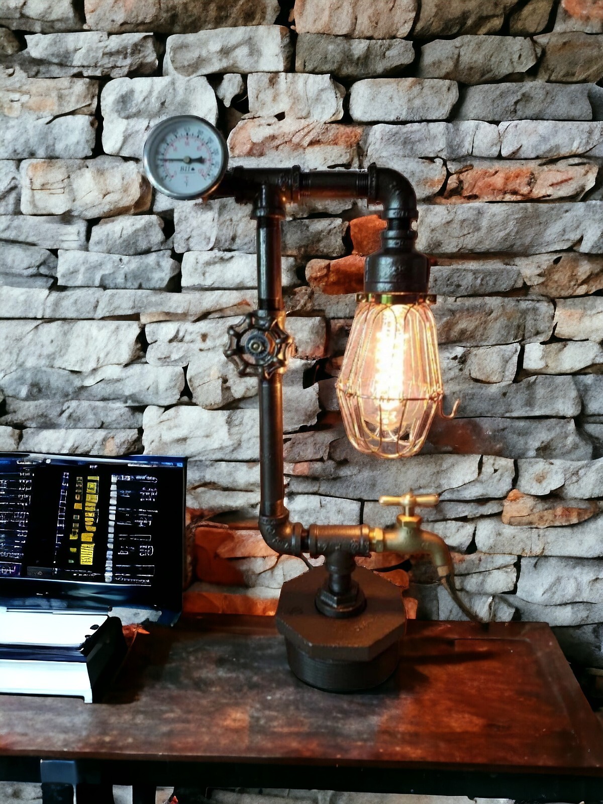 Rustic Industrial Pipe Lamp Table lamp on metal bushing Rustic Industrial Pipe Lamp Table lamp on metal bushing