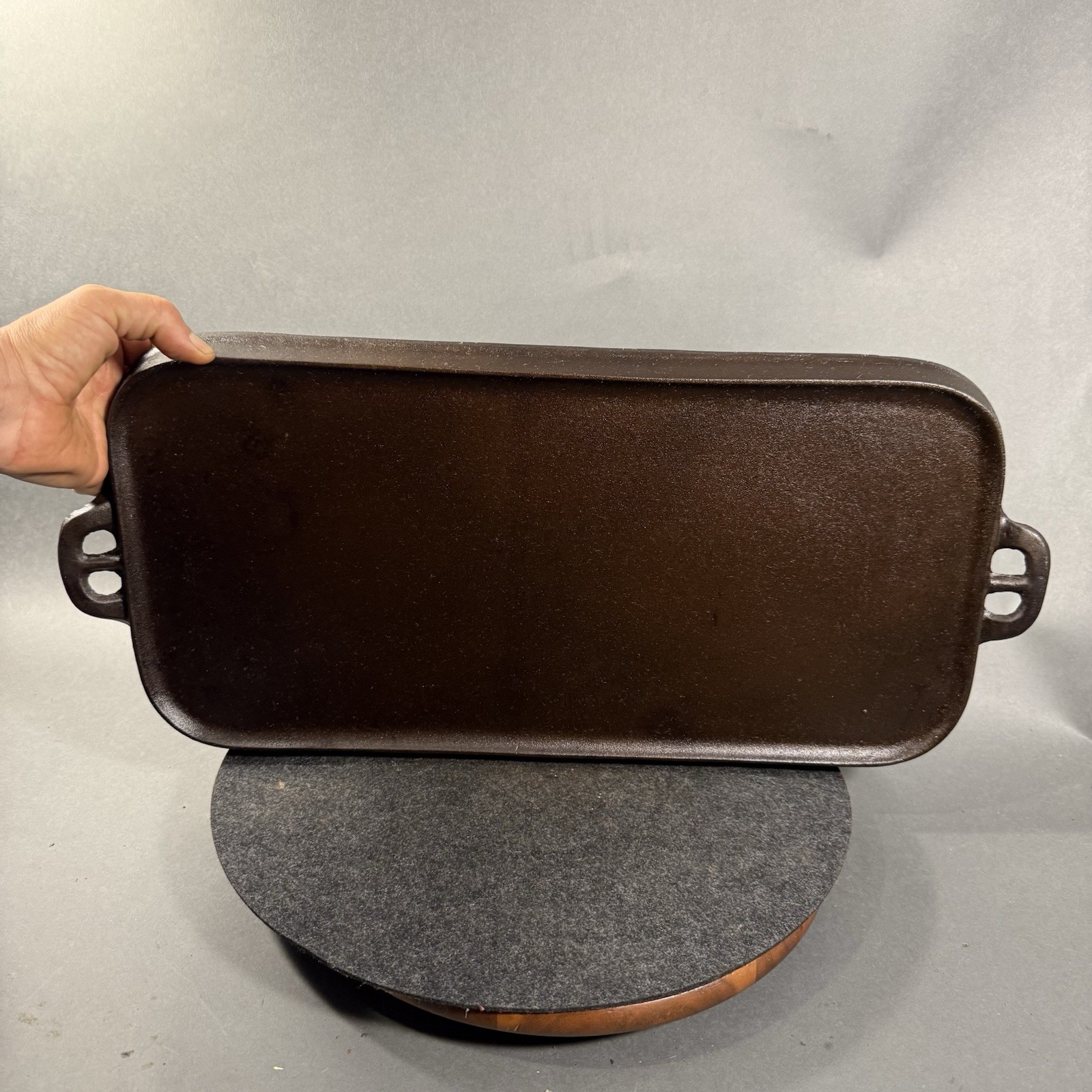 Vtg Antique Lodge #9 Cast Iron Griddle 20 by 10 Inch Flat Cooking Surface.