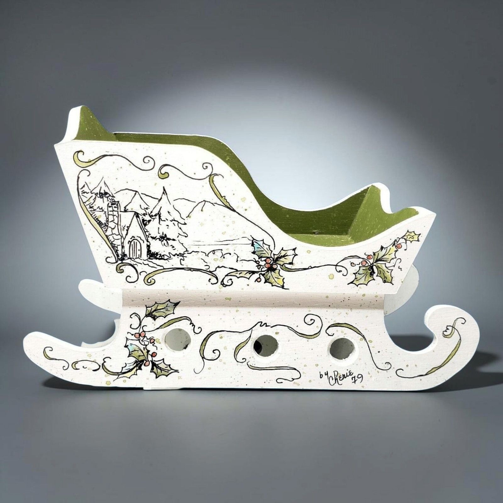 Vintage 1979 Christmas Sleigh Winter Scene Hand Painted Signed Holiday Centerpie Vintage 1979 Christmas Sleigh Winter Scene Hand Painted Signed Holiday Centerpie