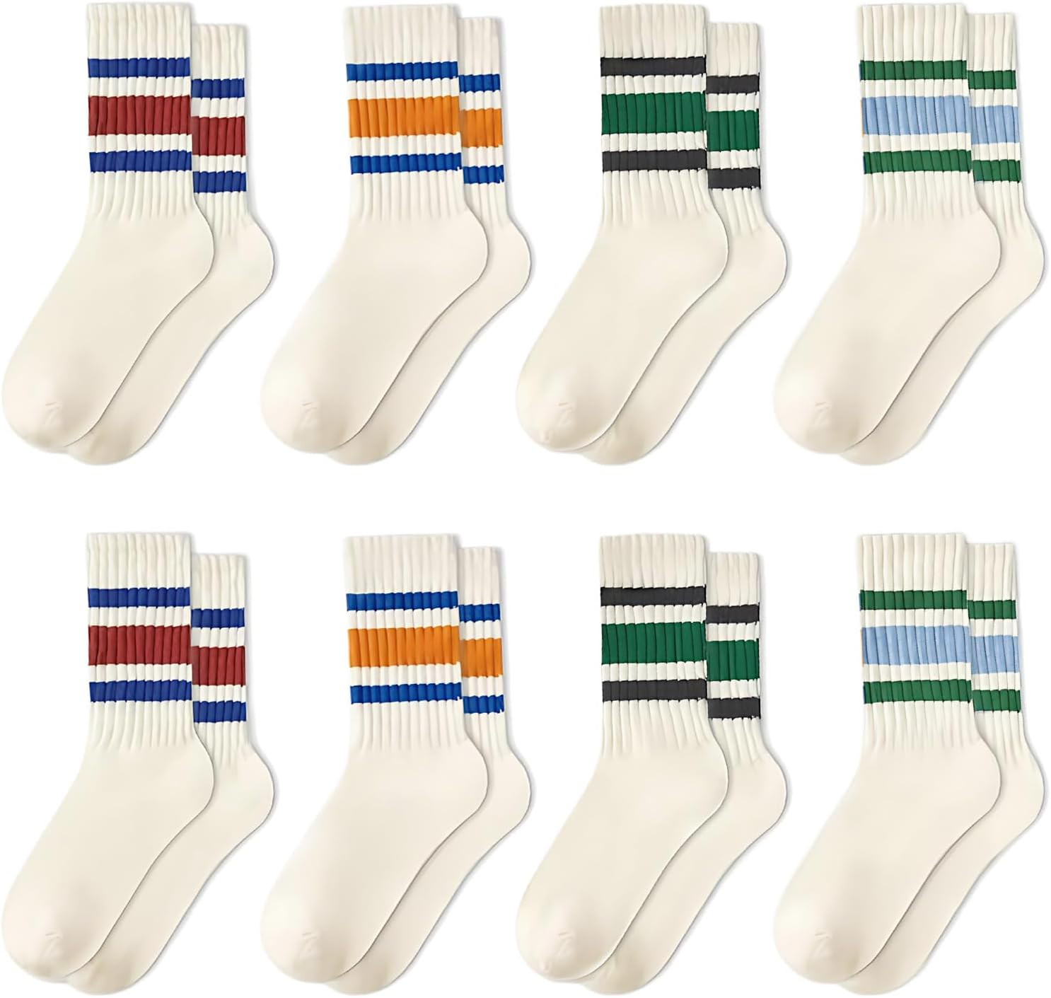 8 Pairs Striped Tube Socks, Vintage Socks with Stripes 8 Pairs Striped Tube Socks, Vintage Socks with Stripes
