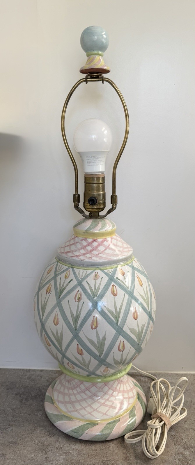 MacKenzie Childs Aalsmeer Diamond Tulip Table Lamp with Finial 23” Vintage 1988