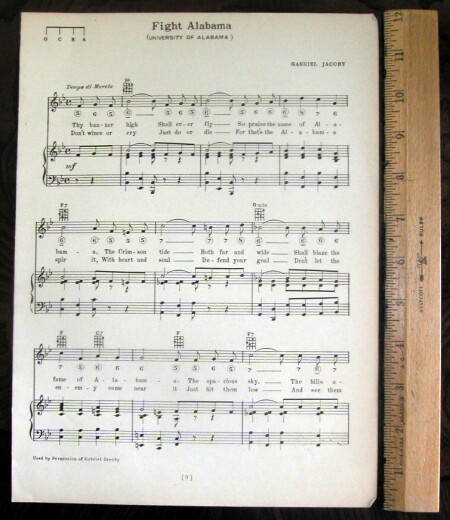 UNIVERSITY OF ALABAMA Vintage Song c 1929 "Fight Alabama" Crimson Tide UNIVERSITY OF ALABAMA Vintage Song c 1929 "Fight Alabama" Crimson Tide
