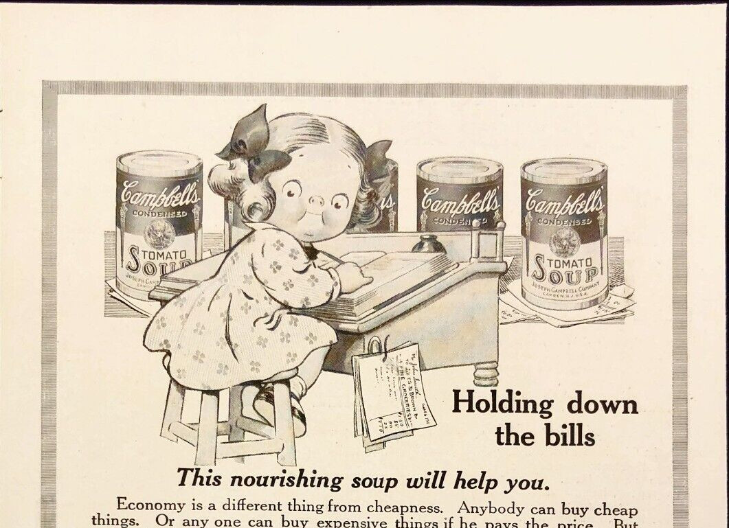 1916 Campbells Soup Holding Down The Bills 10 Cents Each Antique Print Ad 1916 Campbells Soup Holding Down The Bills 10 Cents Each Antique Print Ad