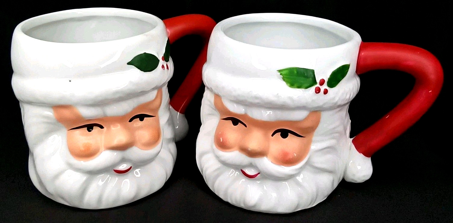Vintage 1990s East West Distributors Ceramic Santa Face Mug Set Of 2 New Arrival Vintage 1990s East West Distributors Ceramic Santa Face Mug Set Of 2 New Arrival