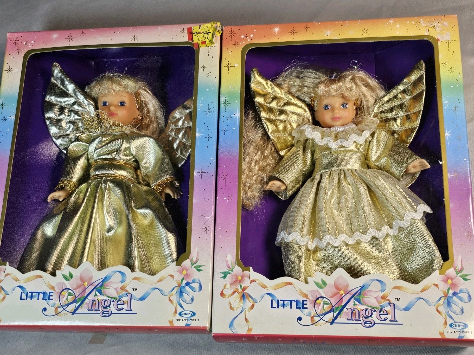 Set of two vintage little angel CITITOY 1990 Gold Dress Wings NIB Christmas Set of two vintage little angel CITITOY 1990 Gold Dress Wings NIB Christmas