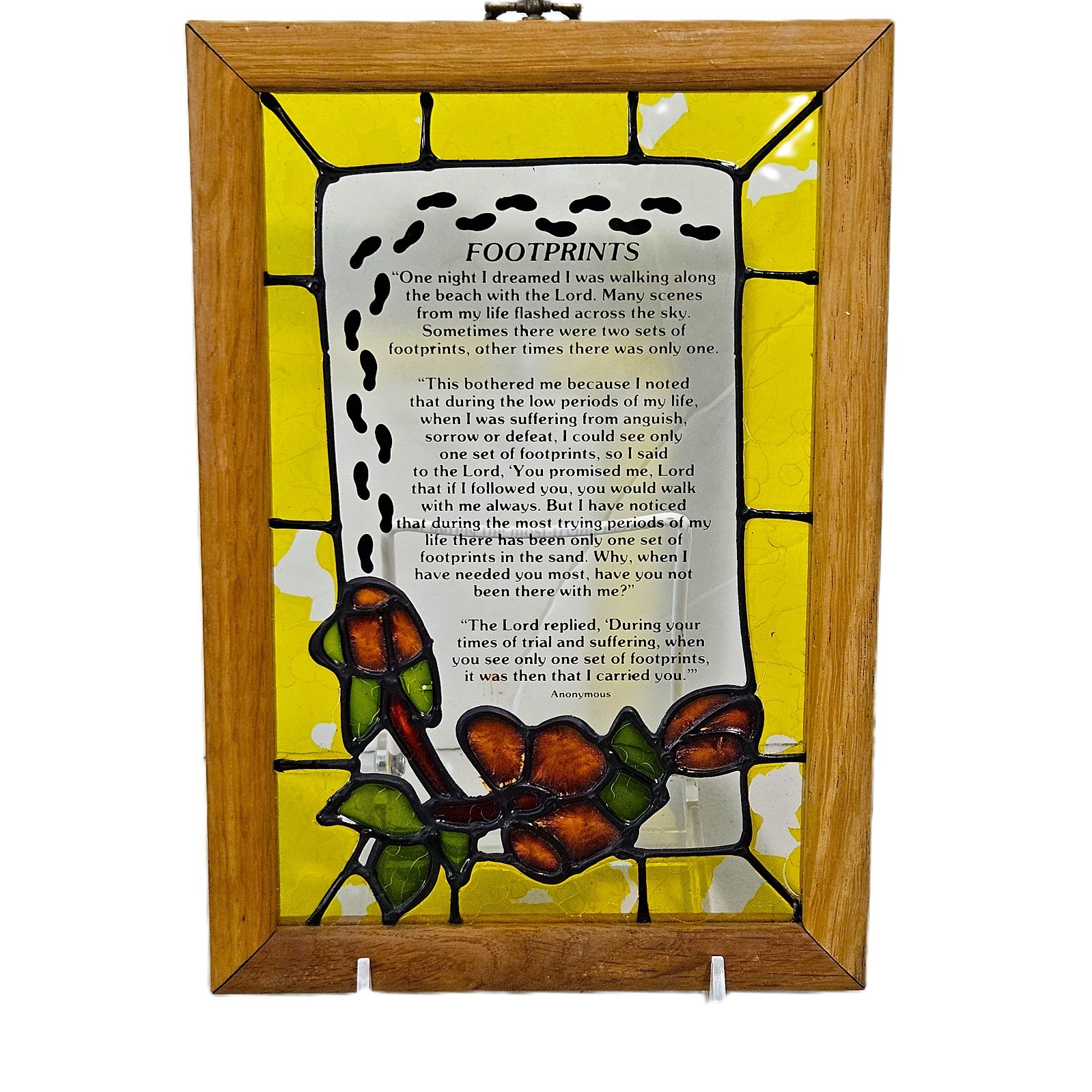 Vintage Footprints in the Sand Glass Wall Plaque Wood Frame 7" x 10" Vintage Footprints in the Sand Glass Wall Plaque Wood Frame 7" x 10"