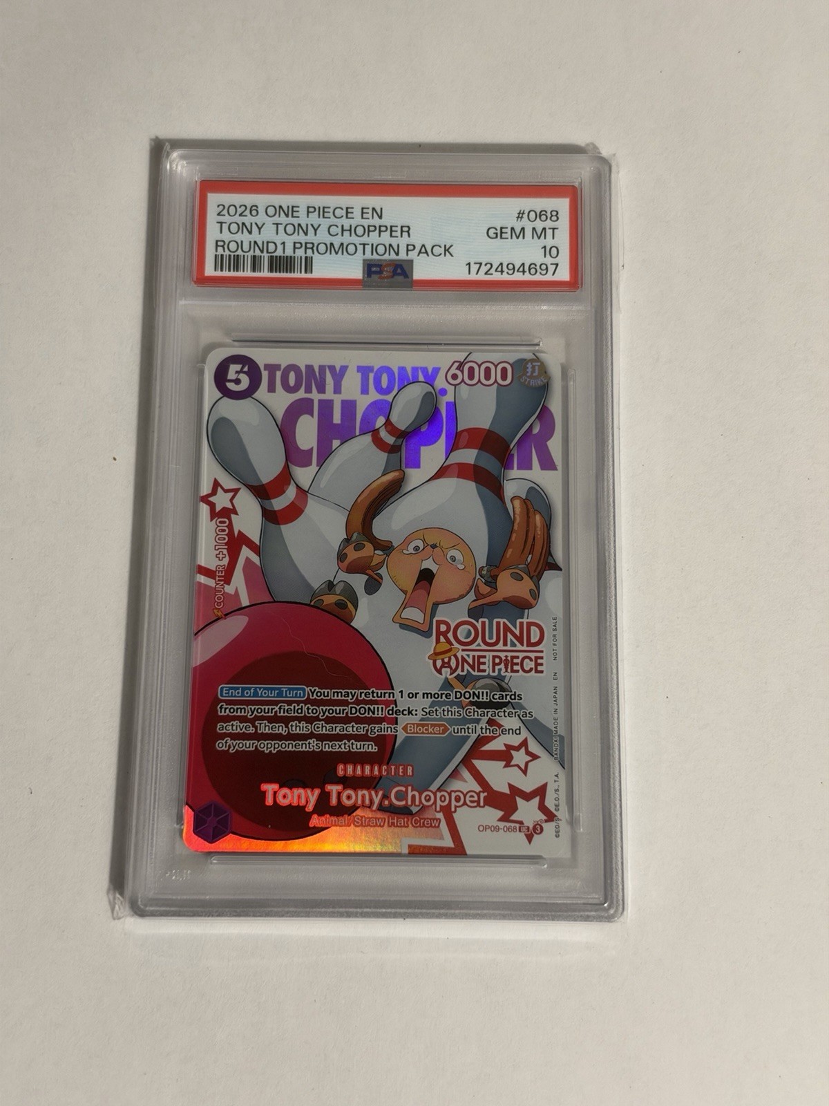 2026 ONE PIECE ROUND1 PROMOTION PACK #068 TONY TONY CHOPPER PSA 10 2026 ONE PIECE ROUND1 PROMOTION PACK #068 TONY TONY CHOPPER PSA 10