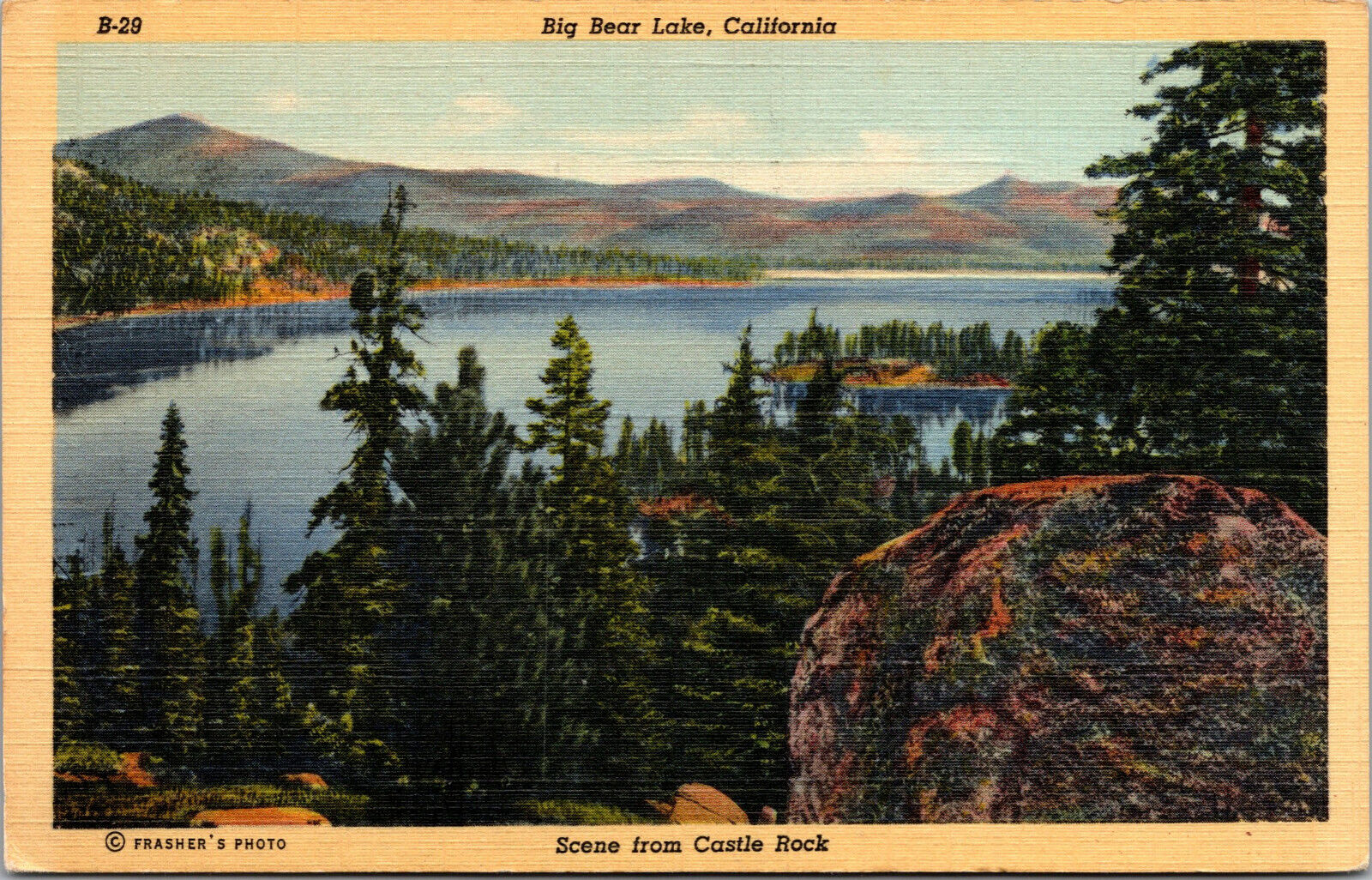 Vtg 1940s Castle Rock Big Bear Lake California CA Old Linen Postcard
