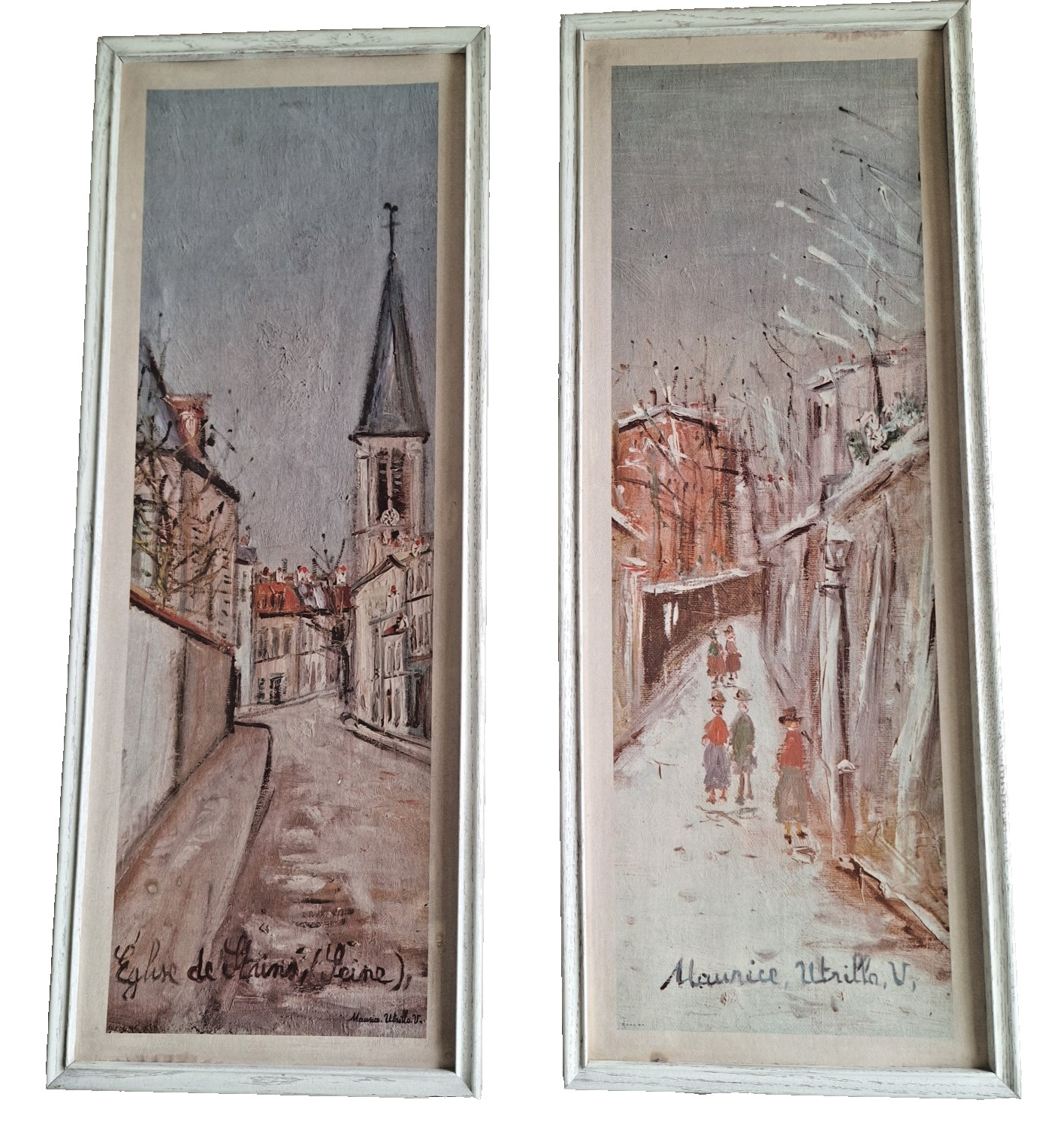 Vintage Maurice Utrillo Framed Art Prints Pair Paris Street Scenes 30" MCM