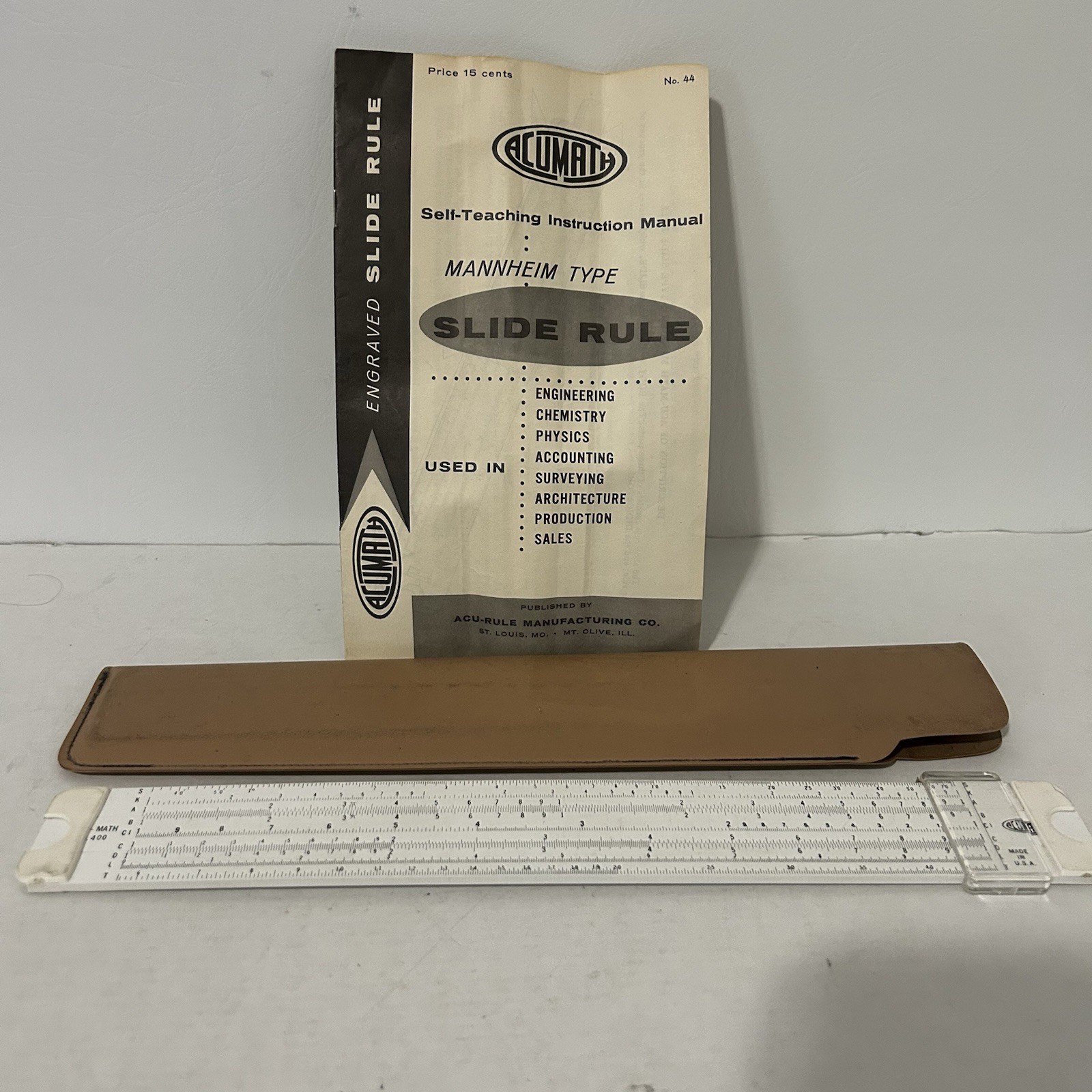 Vintage Pocket SLIDE RULE: ACU-MATH no 40 With Original sleeve Pamphlet Vintage Pocket SLIDE RULE: ACU-MATH no 40 With Original sleeve Pamphlet