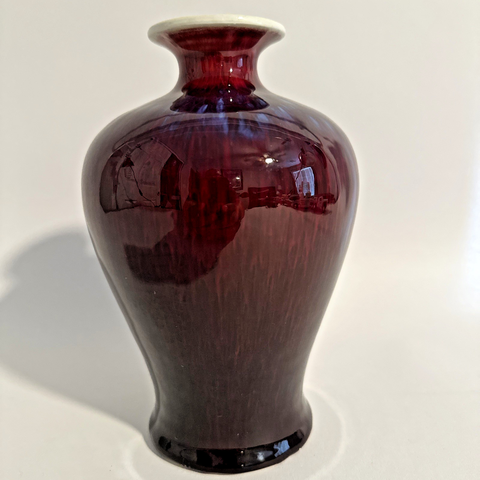 Vintage Chinese Flambé Glaze Vase Oxblood Red Purple Blue 7.5" Marked