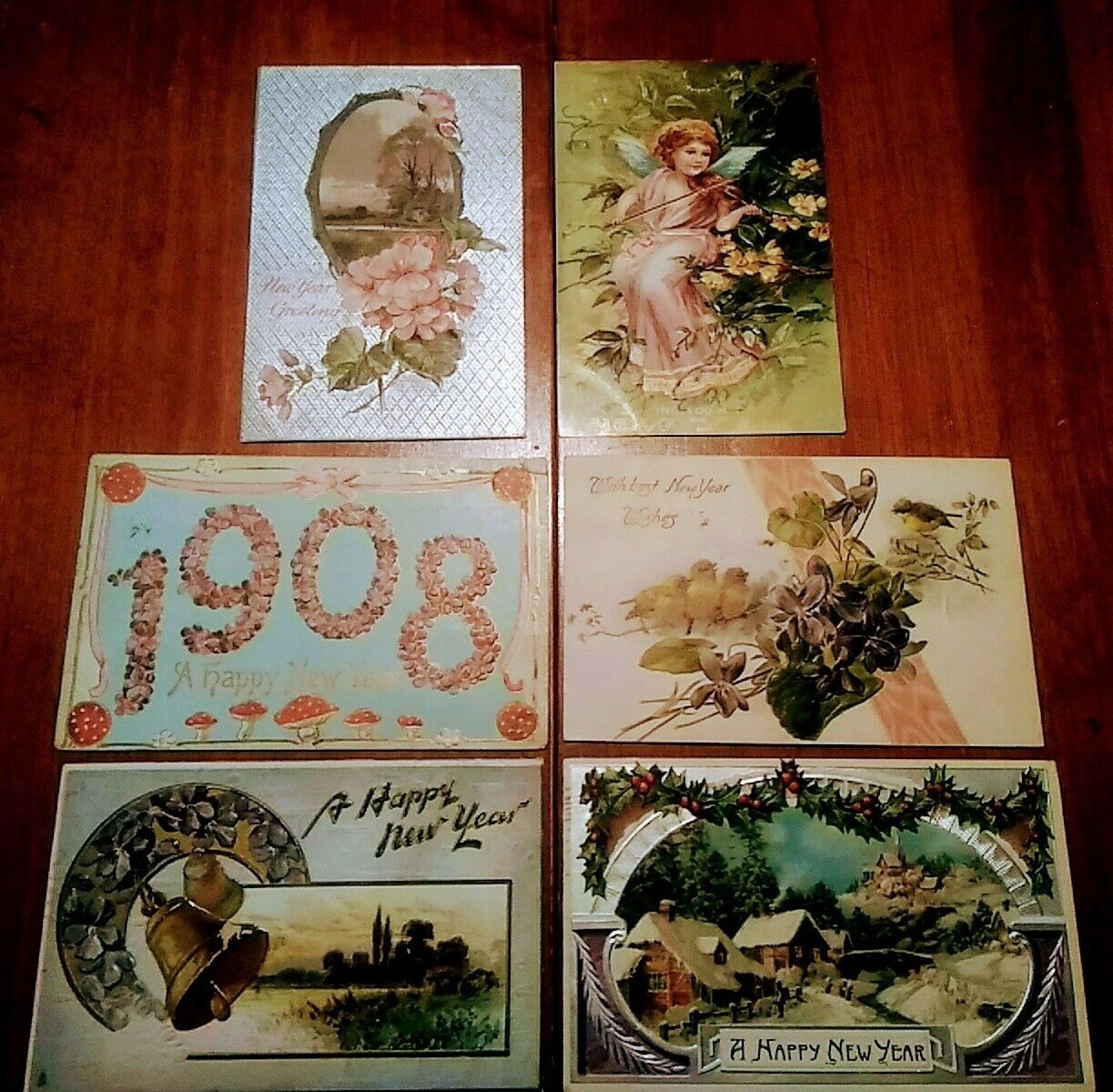 Lot of 6 Happy New Year Postcards 1908 Happy New Year