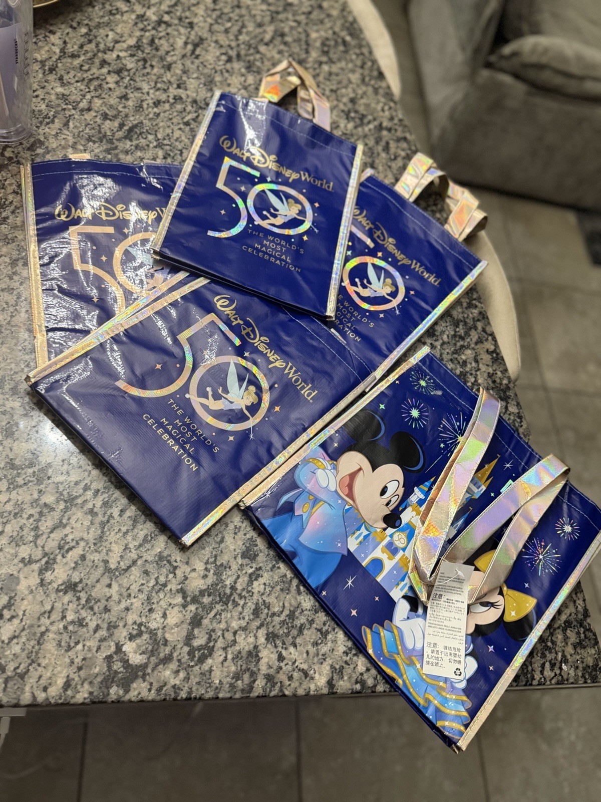 Disney World 50th Anniversary Reusable Shopping Tote Bags - Lot of 5