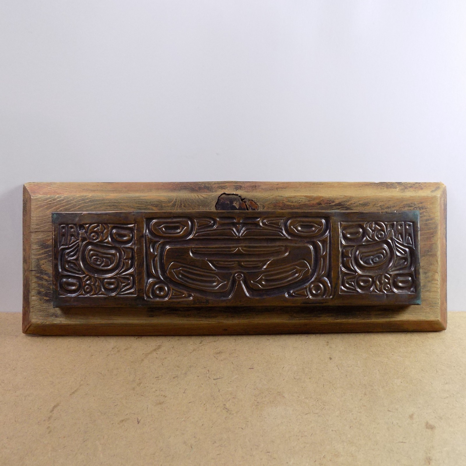Vintage Pacific Northwest Native Art Repousse Copper & Wood 19"x7" Good Cond.