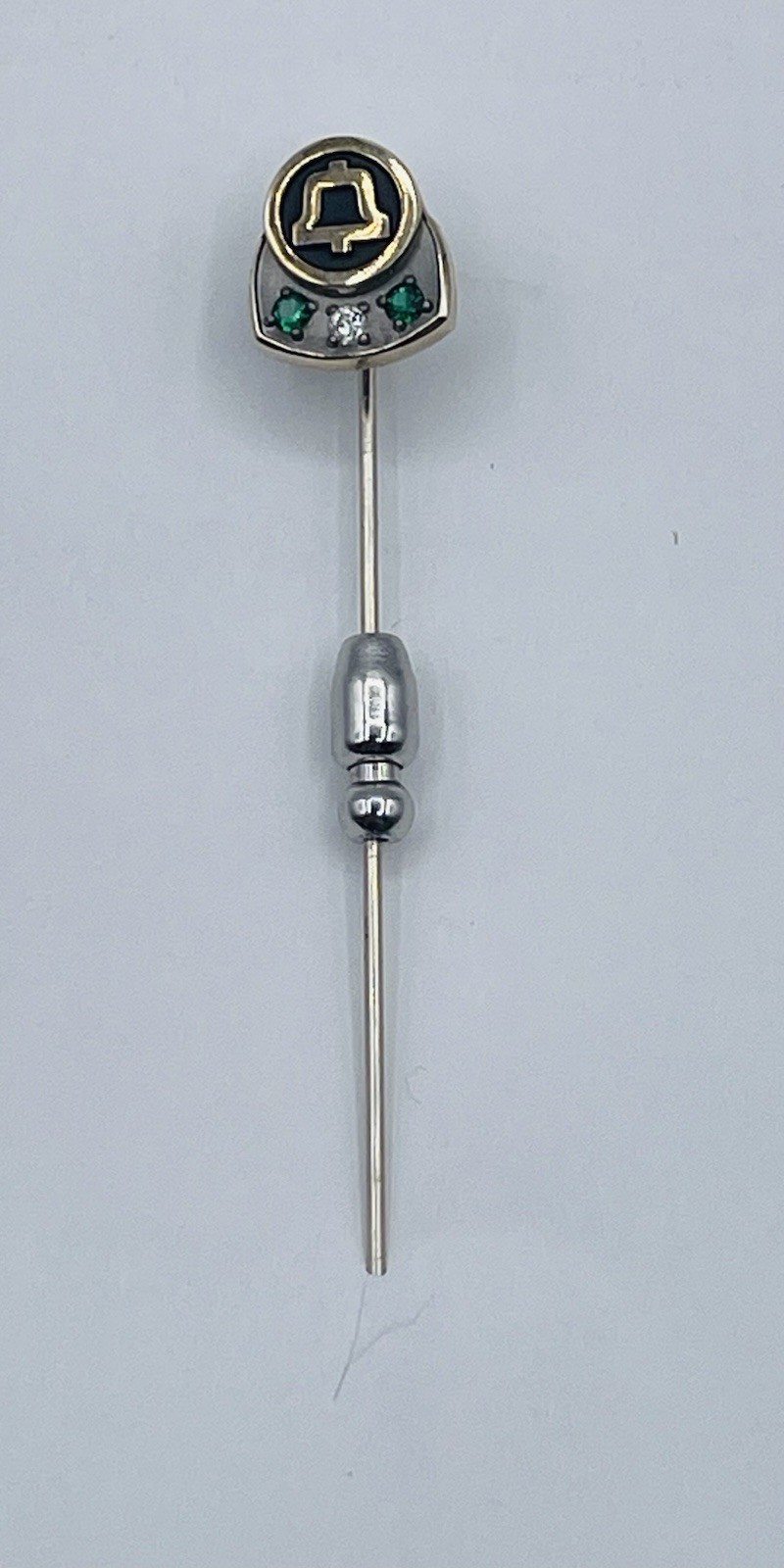 Vintage 10 K Yellow White Gold Green Emerald And Diamond Southwestern Bell Pin Vintage 10 K Yellow White Gold Green Emerald And Diamond Southwestern Bell Pin