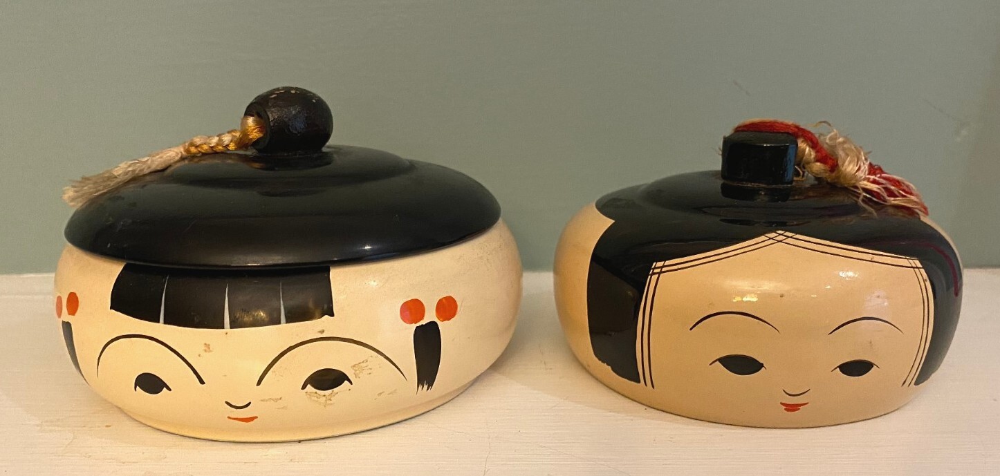Japanese Woman Face Ryukyu Lacquerware Bowl And Figure Very Rare W/ Tag Vintage