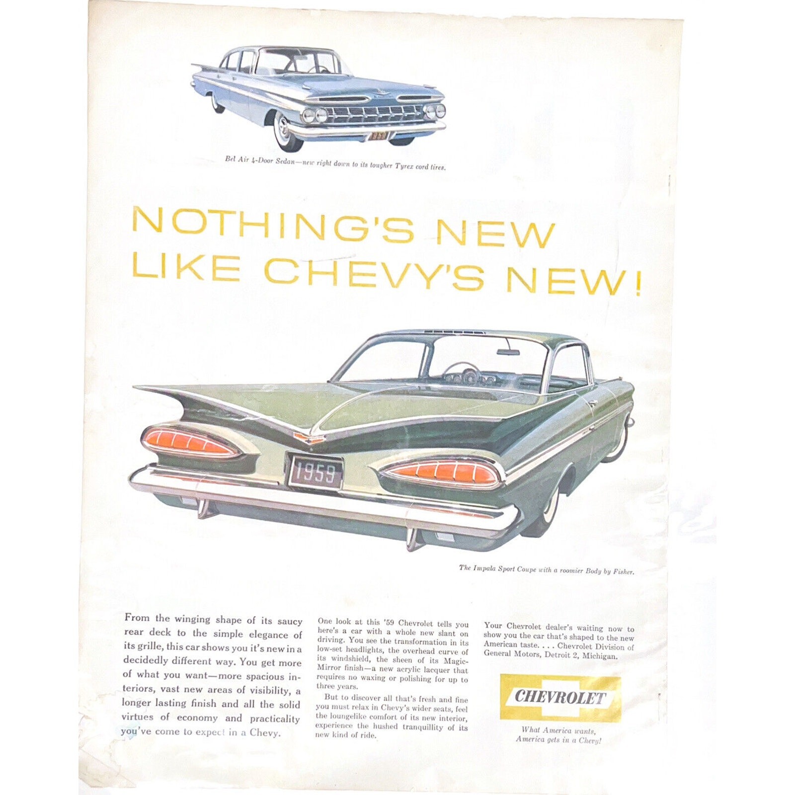 Vtg Chevrolet Impala Sports Coupe Print Ad 1959 1950 Bel Air Chevy Cars Green Vtg Chevrolet Impala Sports Coupe Print Ad 1959 1950 Bel Air Chevy Cars Green