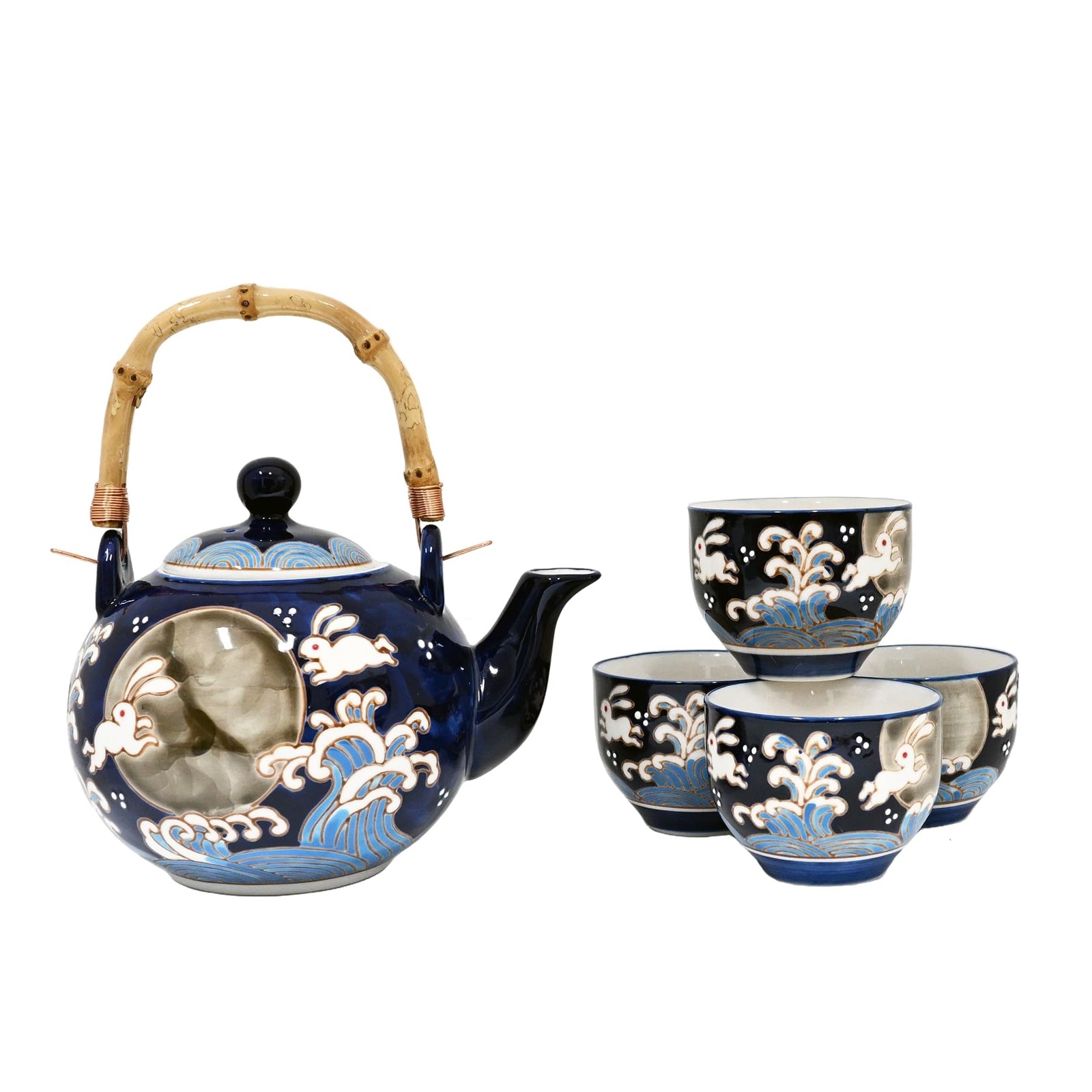 Urban Tokyo Japanese Folklore Moon Rabbit Wave Design Porcelain Tea Urban Tokyo Japanese Folklore Moon Rabbit Wave Design Porcelain Tea