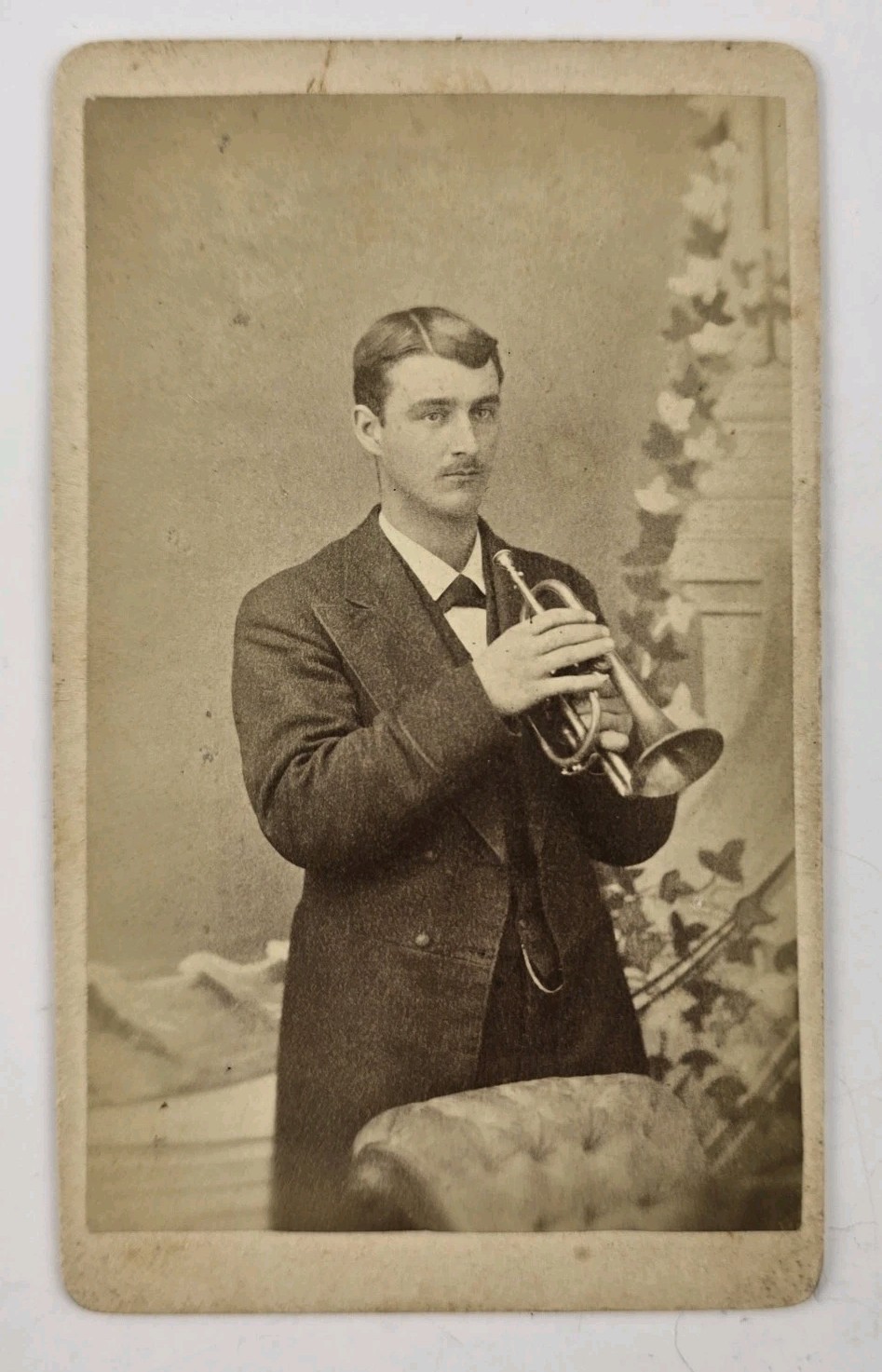 Unique Antique CDV Photo Victorian Handsome Musician Man Cornet Johnson Albion Unique Antique CDV Photo Victorian Handsome Musician Man Cornet Johnson Albion