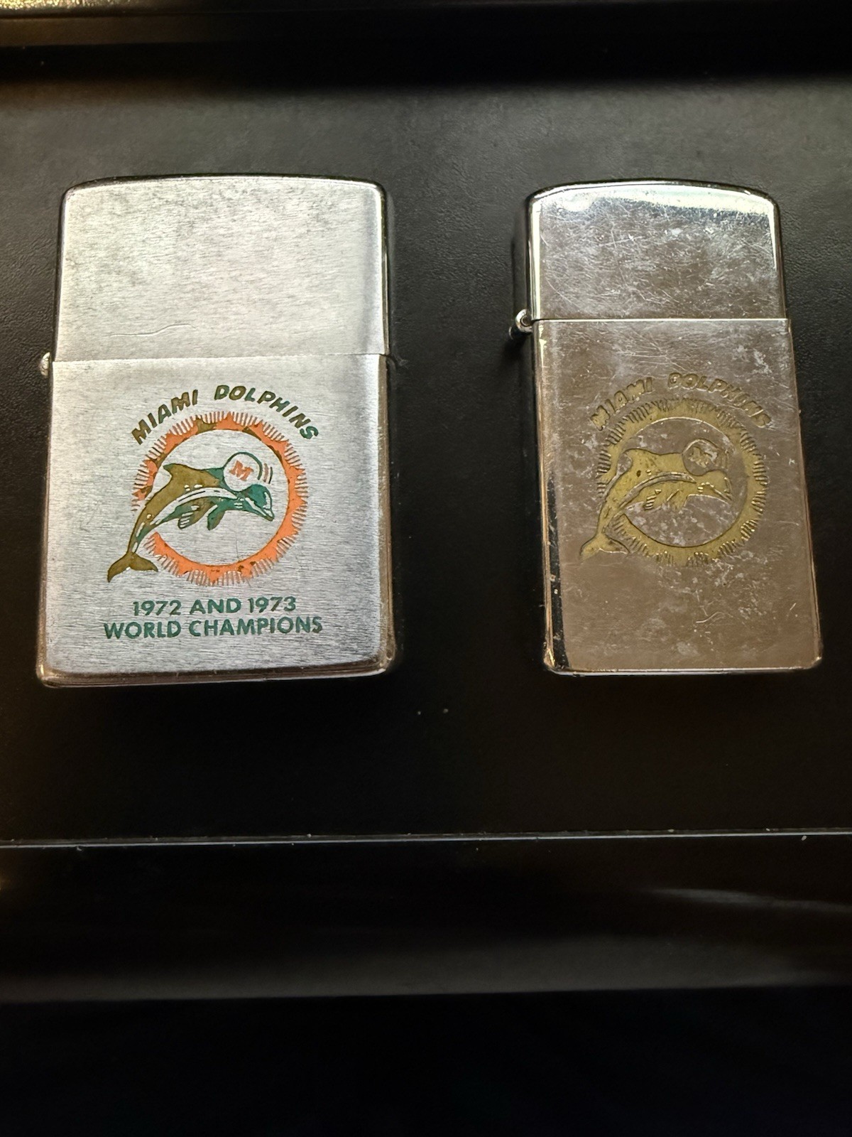 Vintage 1972 & 1973 Miami Dolphins Slim & Regular NFL Football Zippo Lighter Vintage 1972 & 1973 Miami Dolphins Slim & Regular NFL Football Zippo Lighter