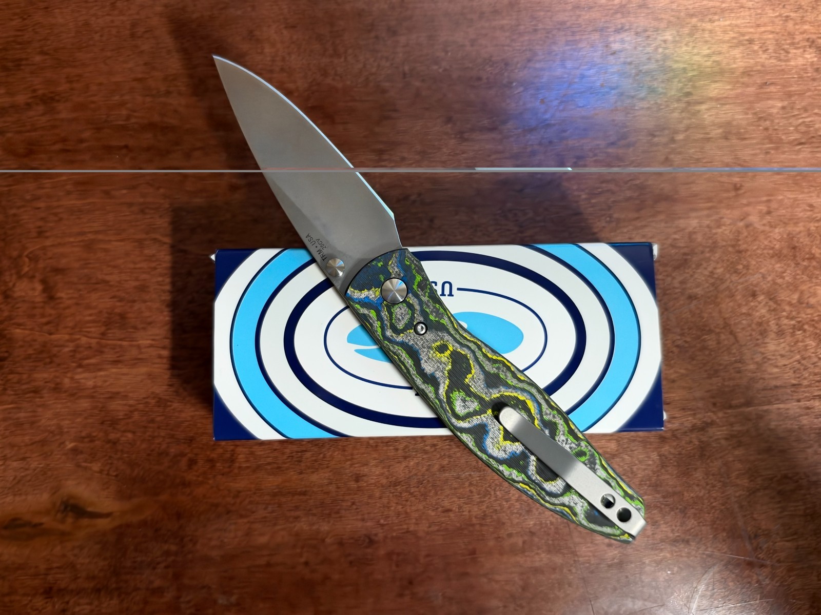 TRM Atom Liner Lock Gecko Camo Carbon 3D Contoured Scales Stonewashed 20CV Blade