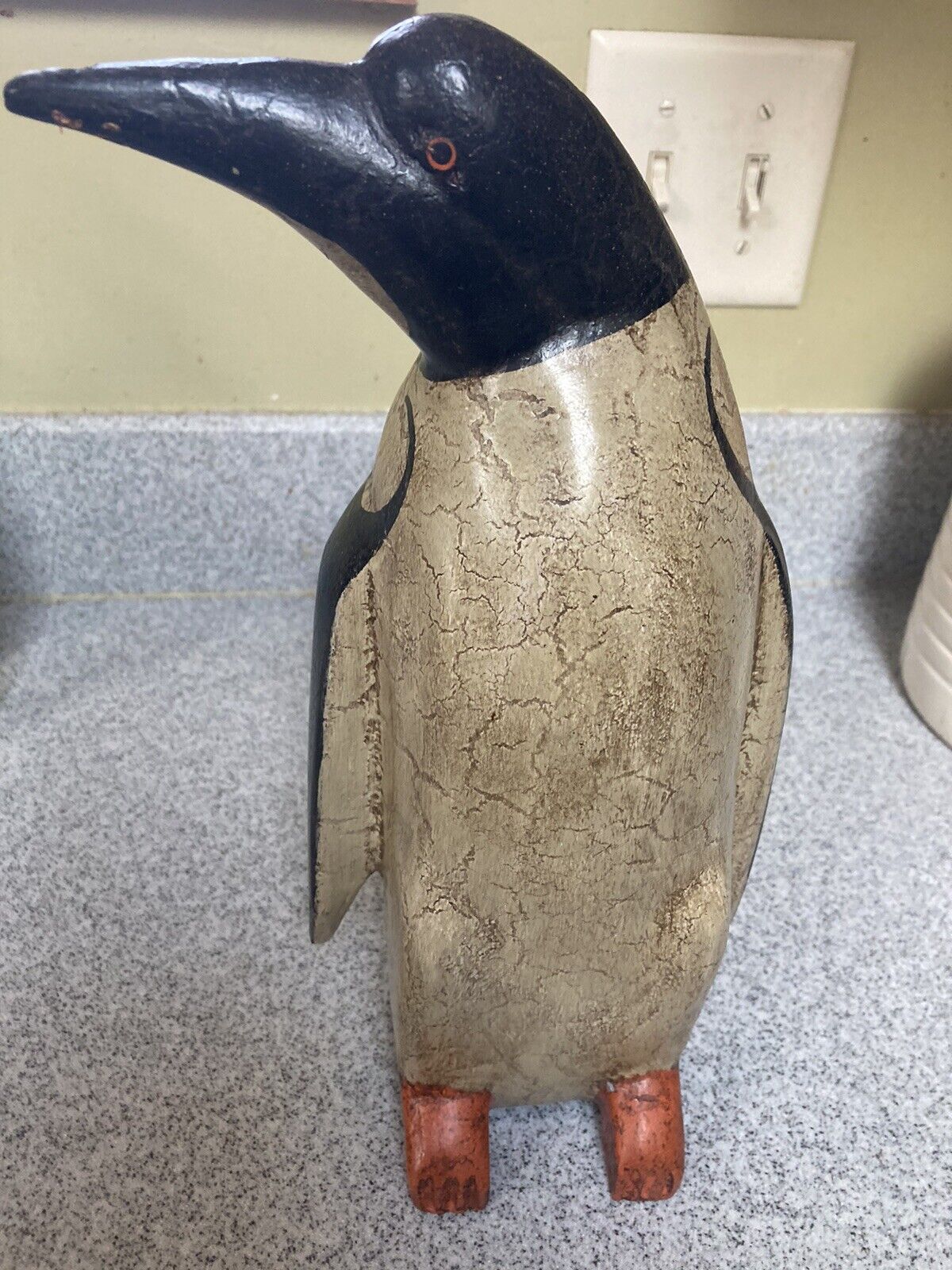 Vintage Folk Art Penguin Hand Carved With Original Paint Sculpture 12 1/2” Tall