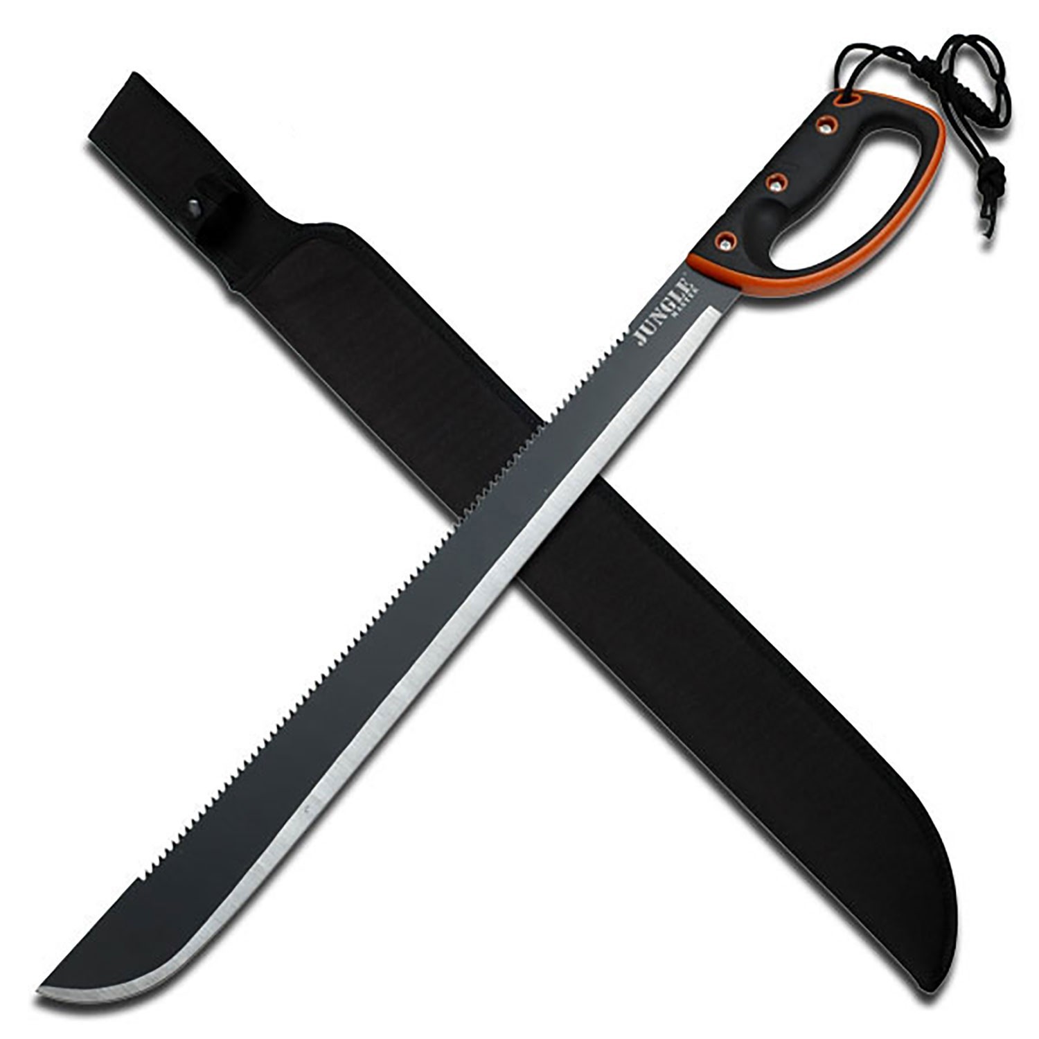 Jungle Master Full Tang Machete w/Nylon Fiber Rubber Over Mold Handle & Sheath Jungle Master Full Tang Machete w/Nylon Fiber Rubber Over Mold Handle & Sheath