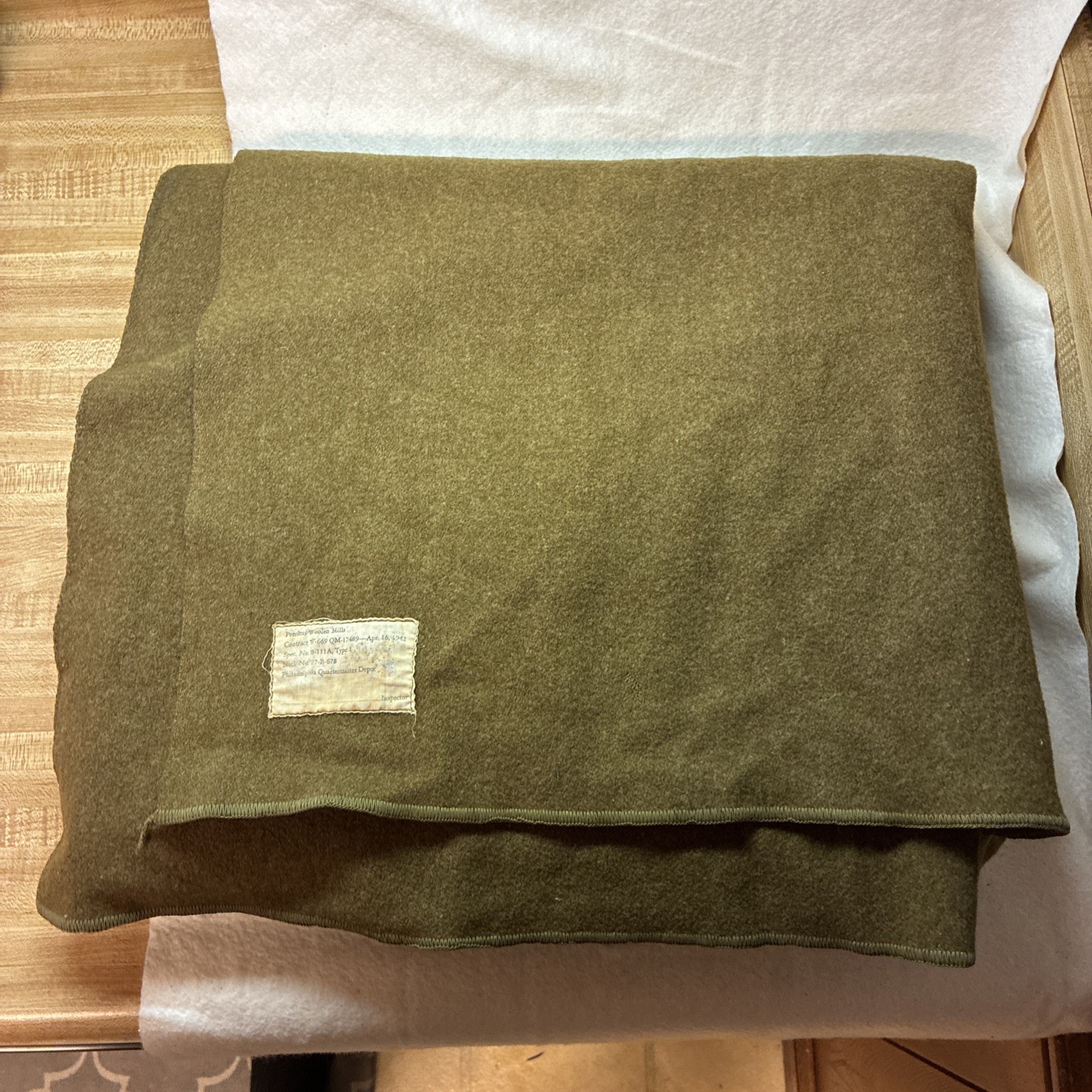 Vintage WWII WW2 Wool Blanket Olive Drab Dated 1942 Vintage WWII WW2 Wool Blanket Olive Drab Dated 1942