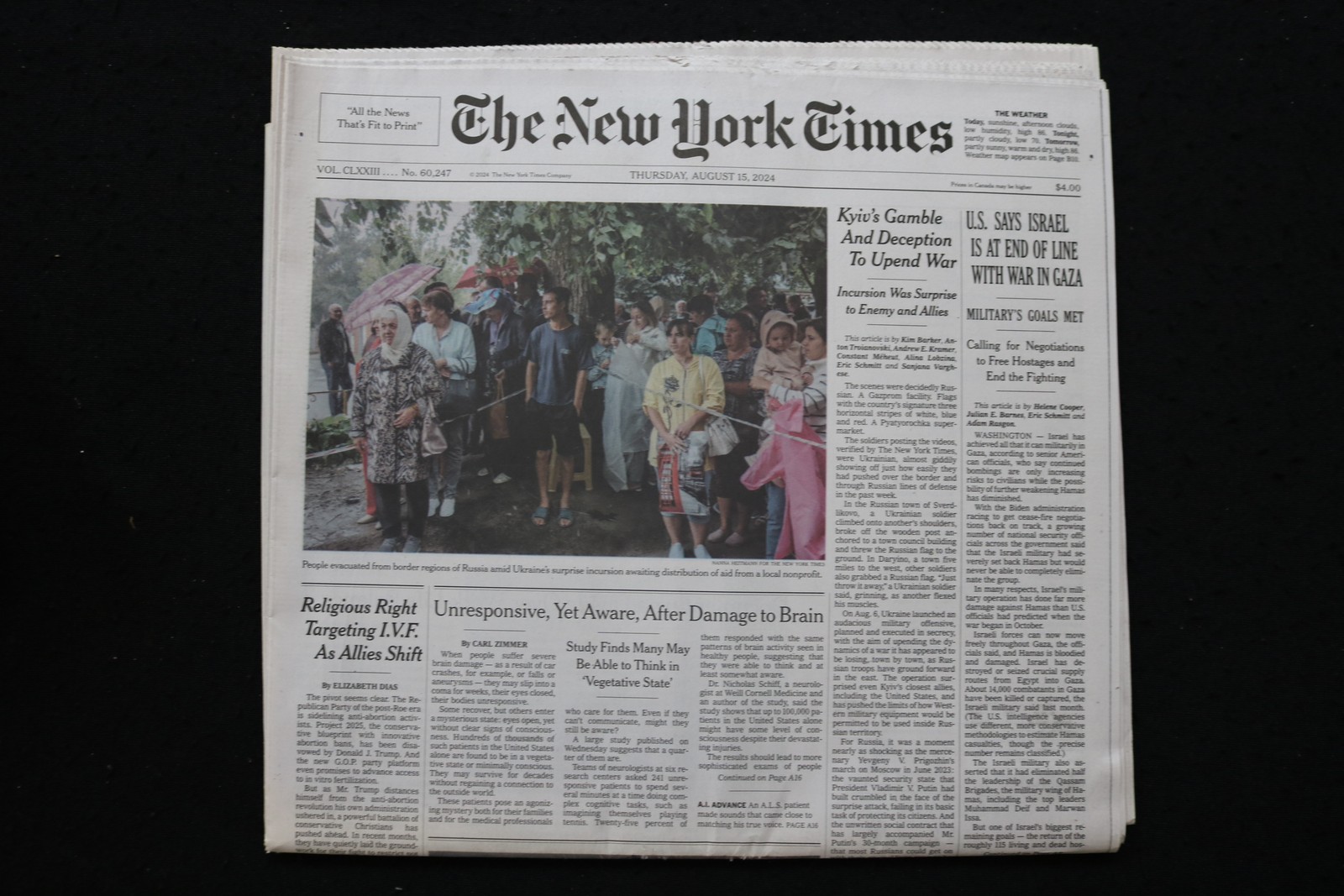 2024 AUGUST 15 NEW YORK TIMES - U.S. SAYS ISRAEL IS AT END OF LINE WITH GAZA WAR 2024 AUGUST 15 NEW YORK TIMES - U.S. SAYS ISRAEL IS AT END OF LINE WITH GAZA WAR