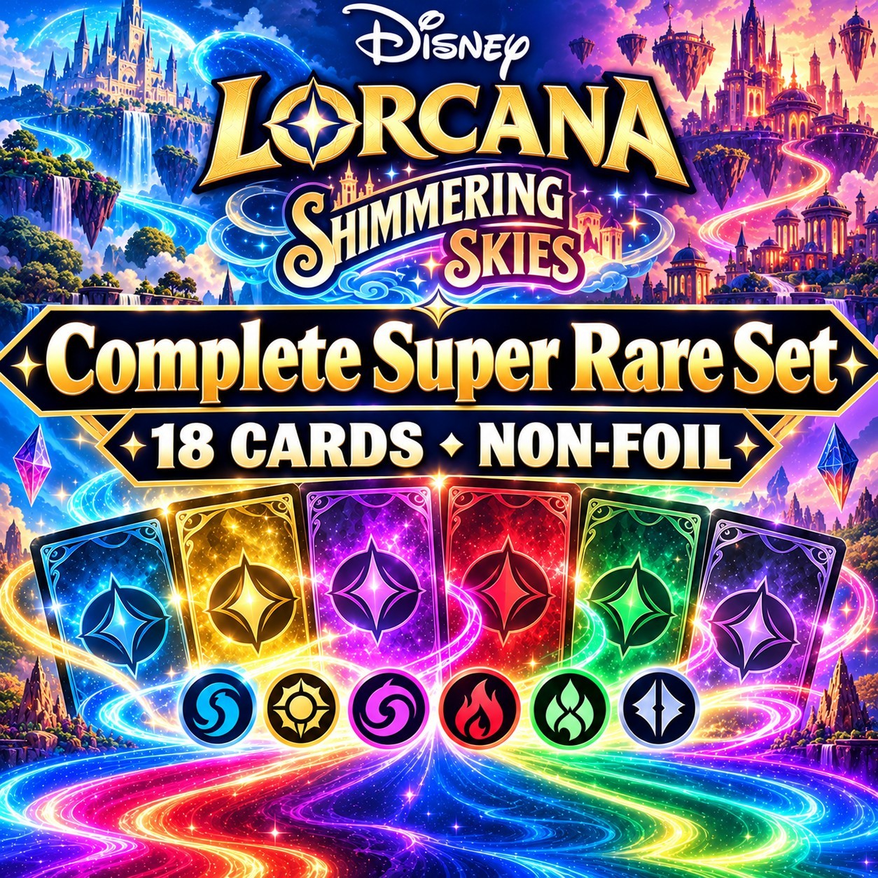 Disney Lorcana Shimmering Skies Complete Super Rare Set 18 Non-Foil EN Disney Lorcana Shimmering Skies Complete Super Rare Set 18 Non-Foil EN