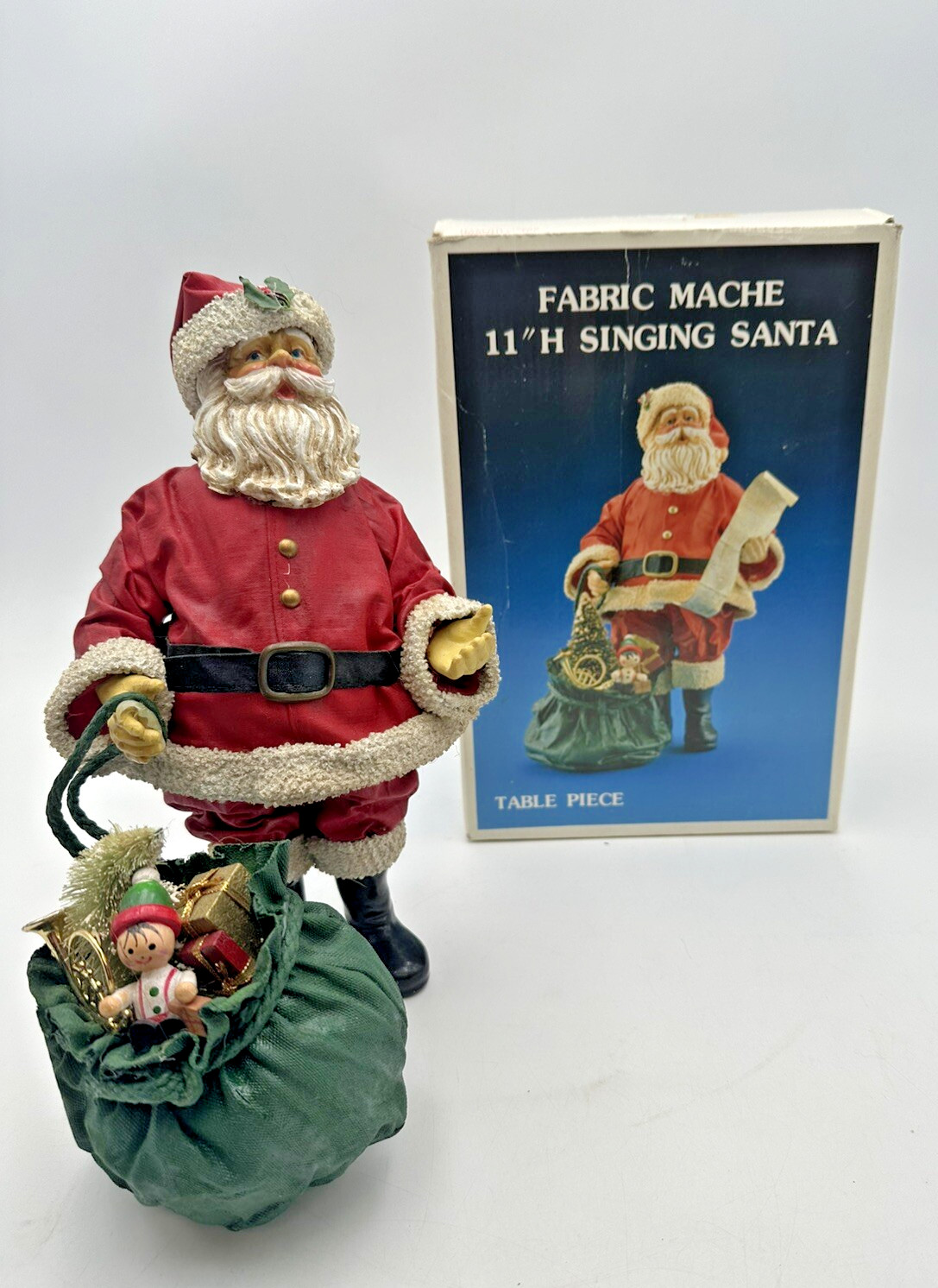 Vtg Santa's World Fabric Mache Singing Santa Table Piece In Orig. Box 11" H