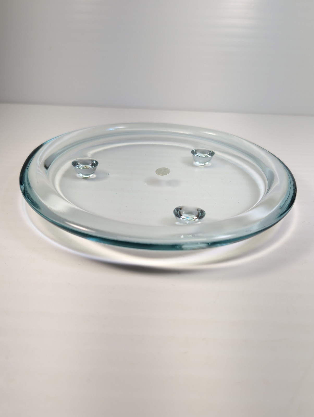 PartyLite Clear Glass Candle Plate 3 Footed Round Pillar Holder Tray Clarity PartyLite Clear Glass Candle Plate 3 Footed Round Pillar Holder Tray Clarity