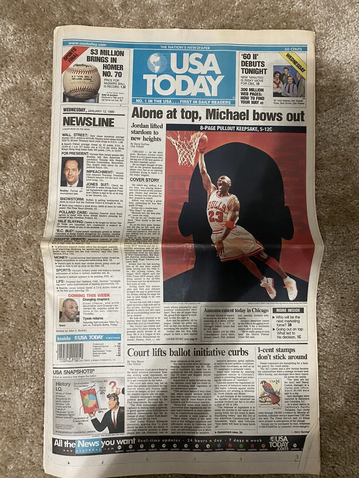 VTG 1999 Michael Jordan Retirement Full Newspaper.  Chicago Bulls Basketball.
